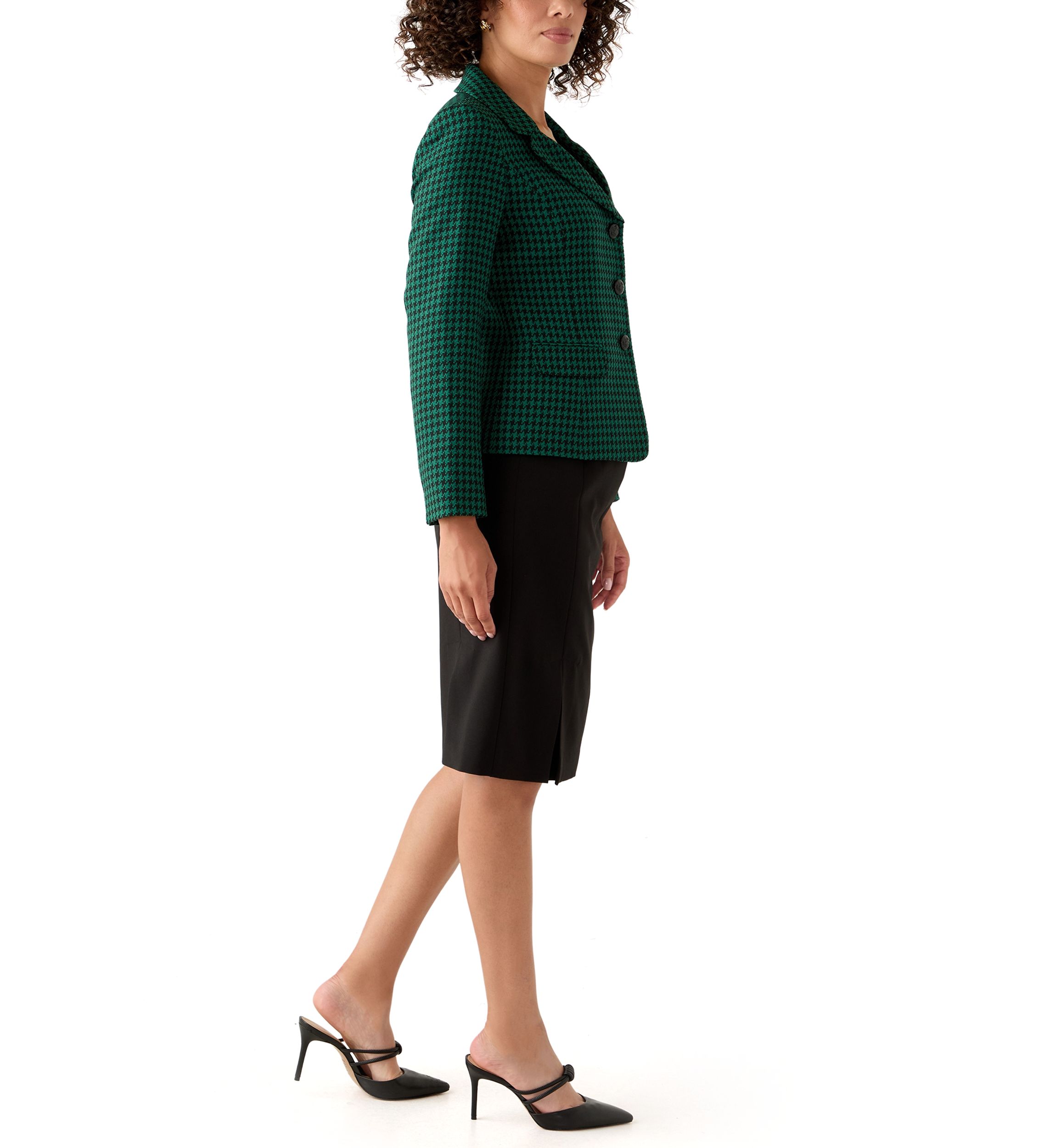 Houndstooth Jacket with Flap Pockets & Skirt