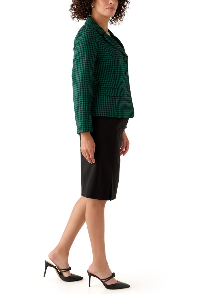 Houndstooth Jacket with Flap Pockets & Skirt