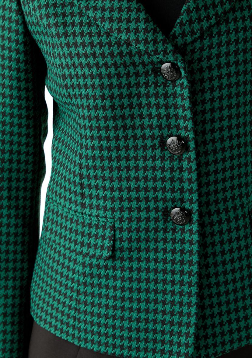Houndstooth Jacket with Flap Pockets & Skirt