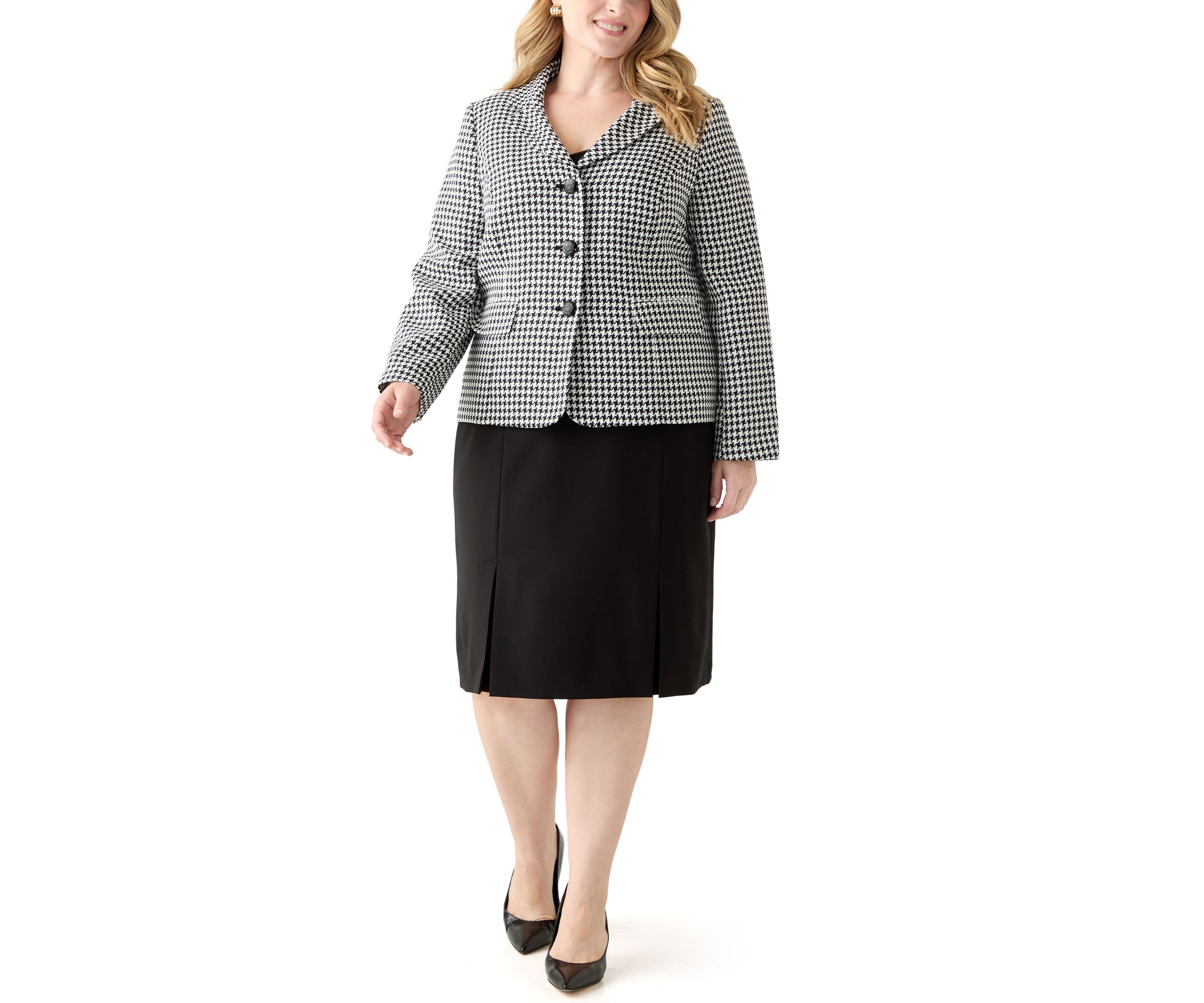 Houndstooth Jacket with Flap Pockets & Skirt