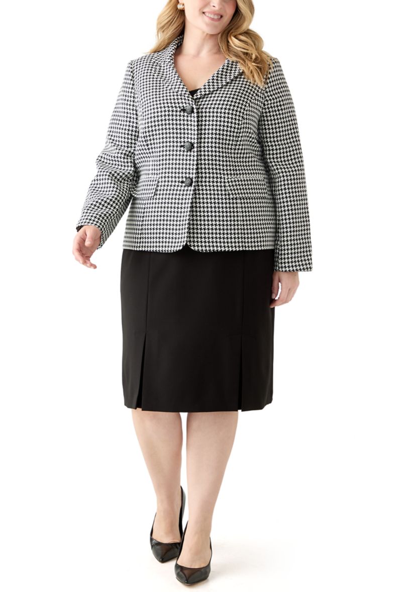 Houndstooth Jacket with Flap Pockets & Skirt