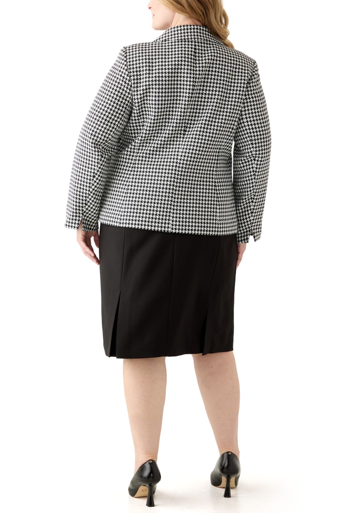 Houndstooth Jacket with Flap Pockets & Skirt