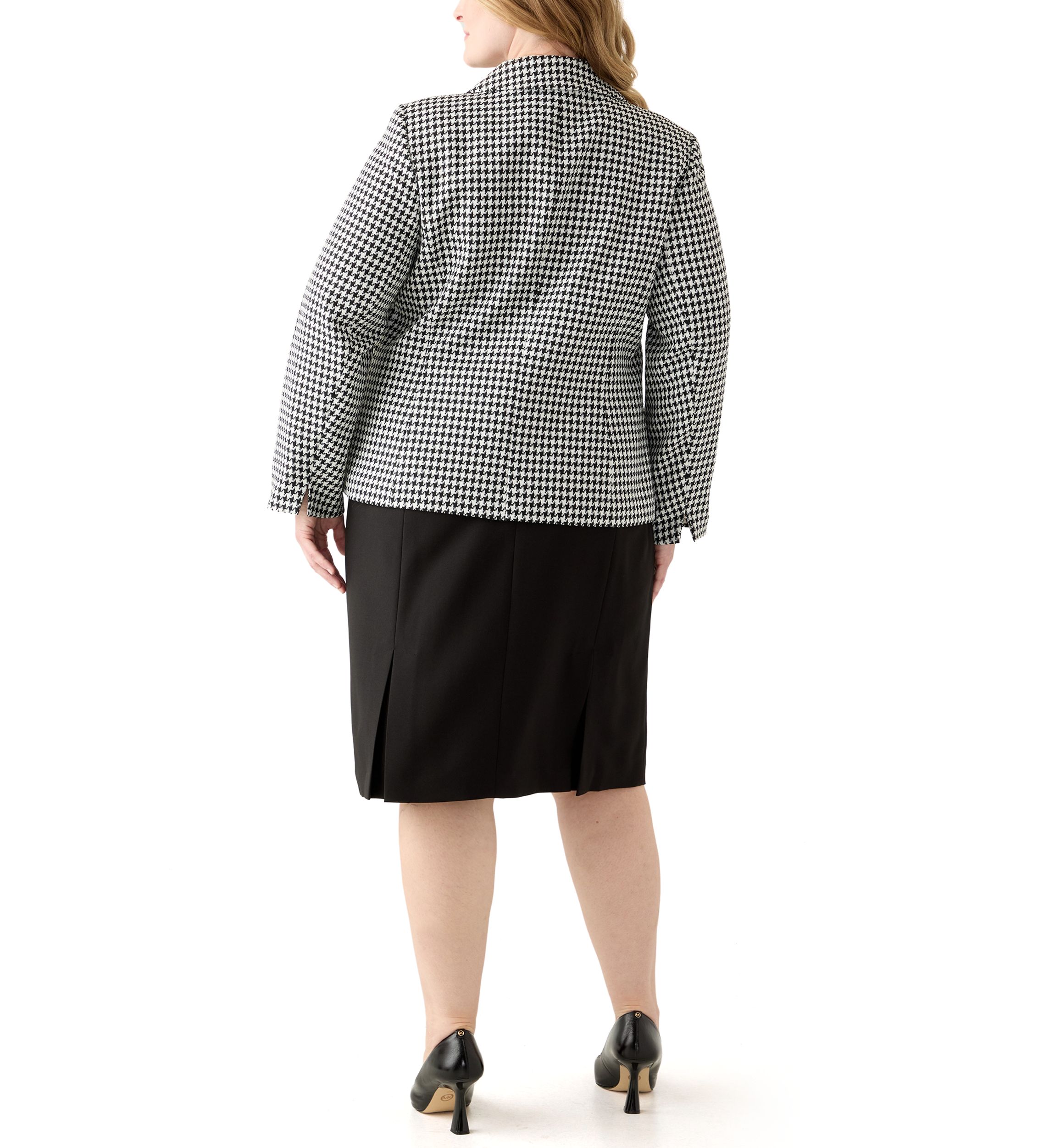 Houndstooth Jacket with Flap Pockets & Skirt