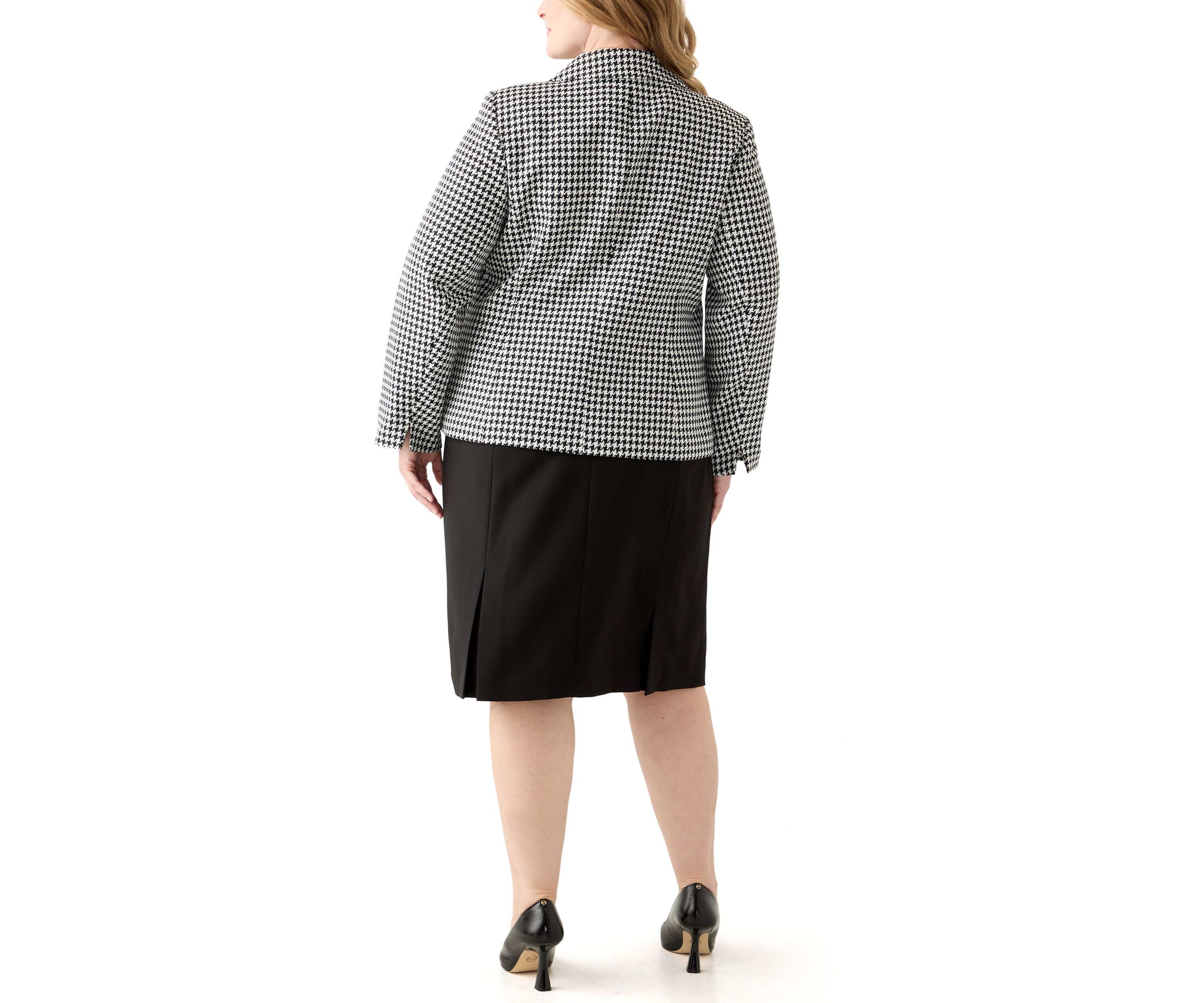 Houndstooth Jacket with Flap Pockets & Skirt