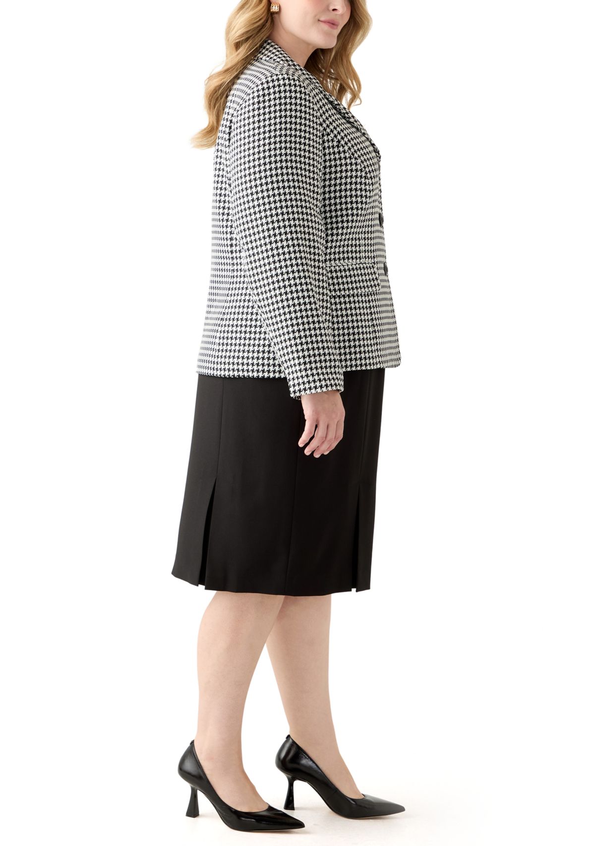 Houndstooth Jacket with Flap Pockets & Skirt