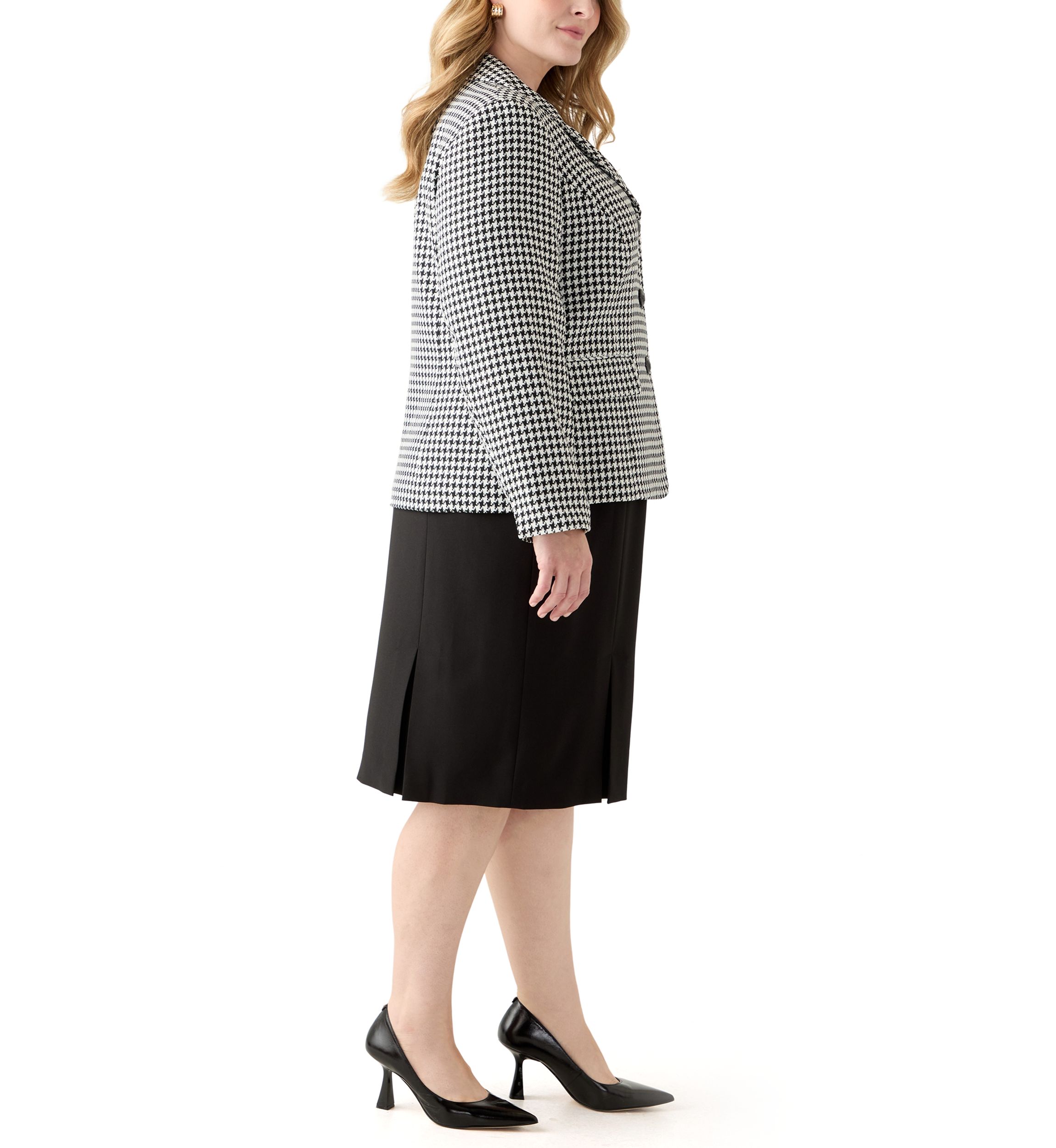 Houndstooth Jacket with Flap Pockets & Skirt