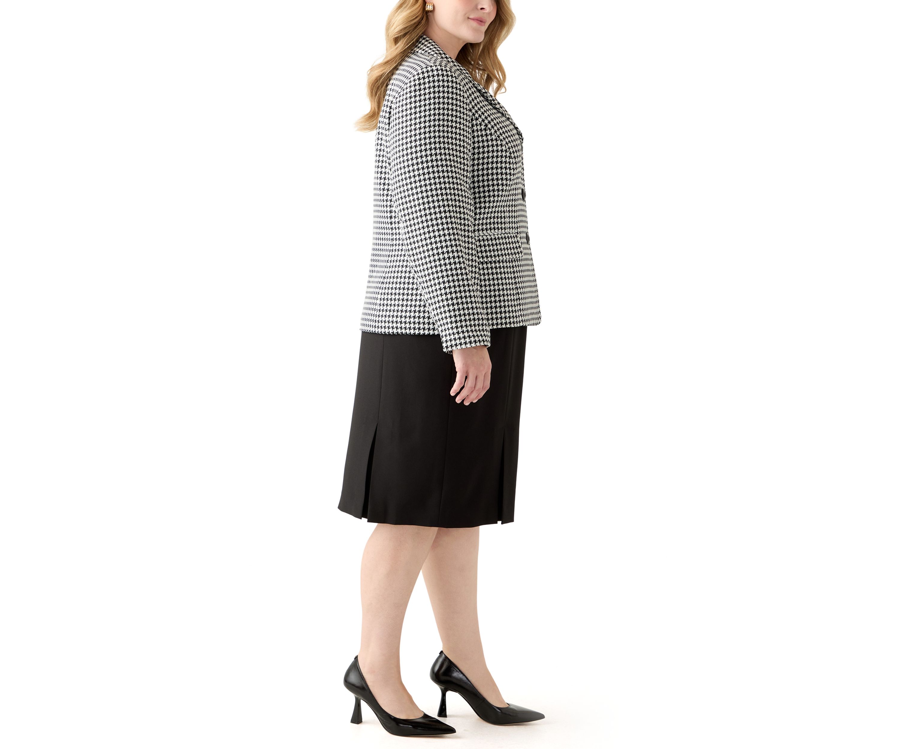 Houndstooth Jacket with Flap Pockets & Skirt
