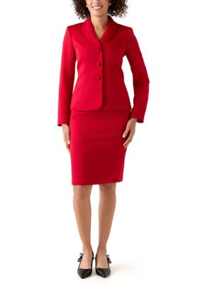 Le Suit Women's Jacquard Three Button Shawl Collar Jacket & Skirt