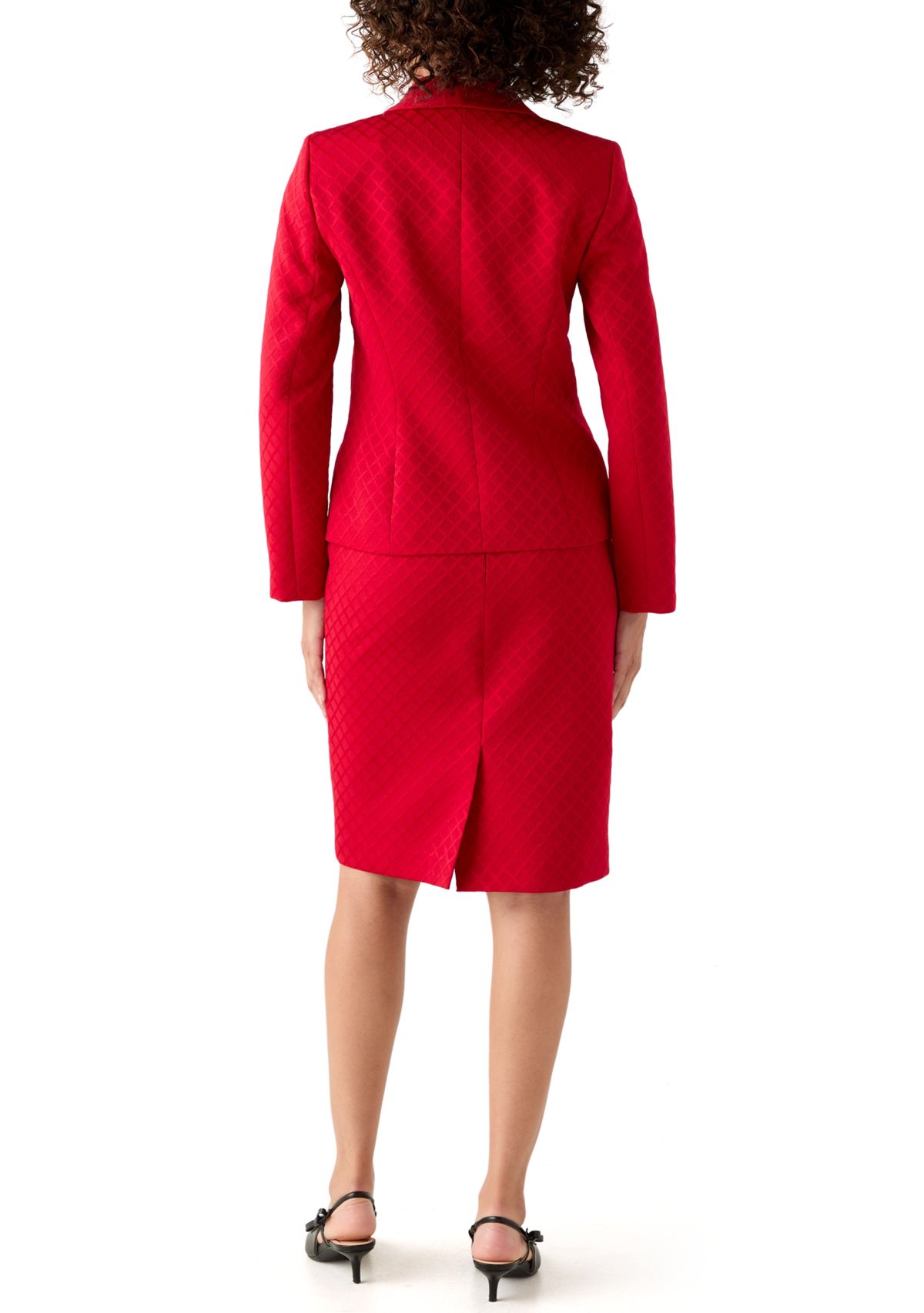 Jacquard Three Button Shawl Collar Jacket & Skirt