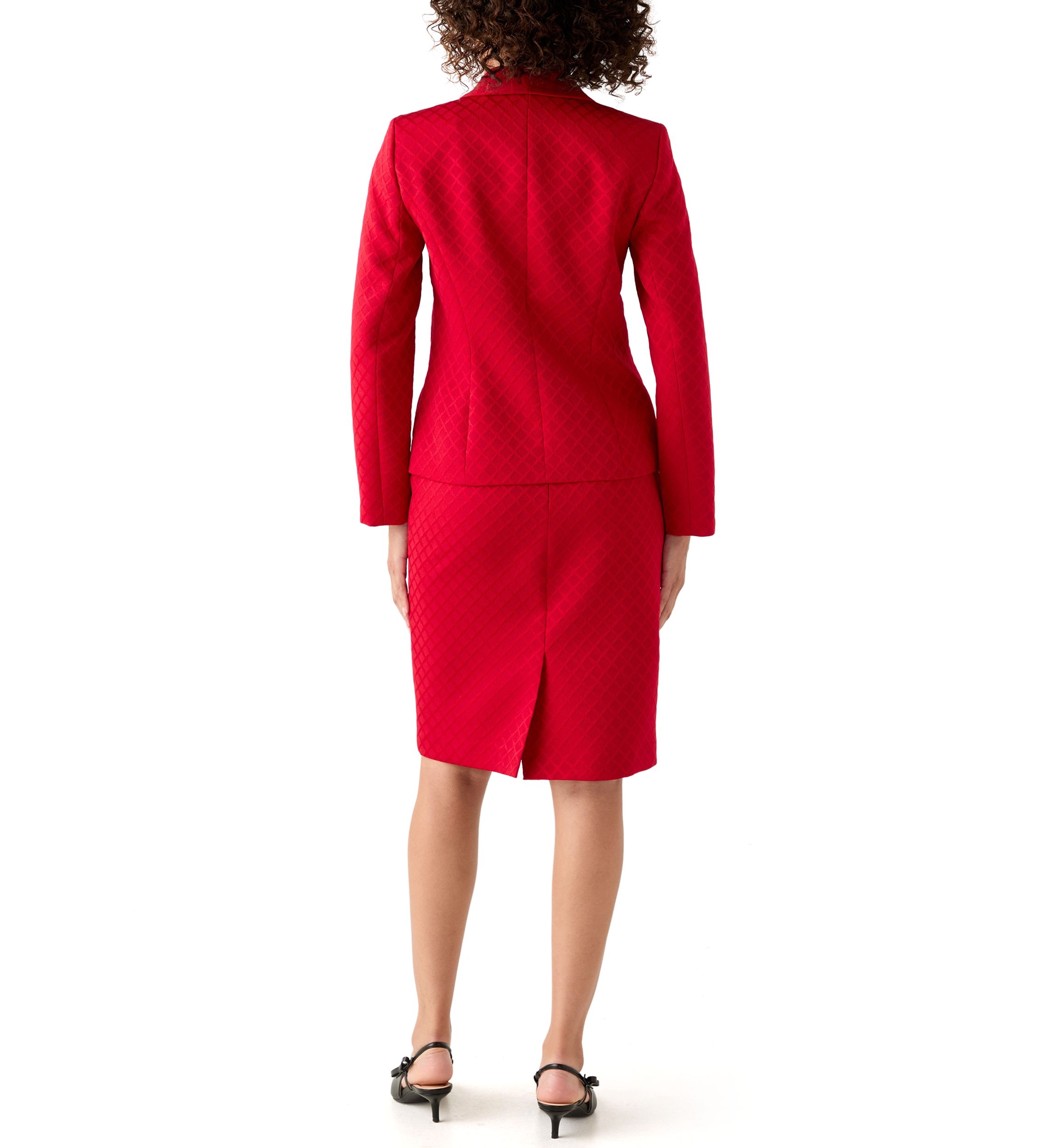 Jacquard Three Button Shawl Collar Jacket & Skirt