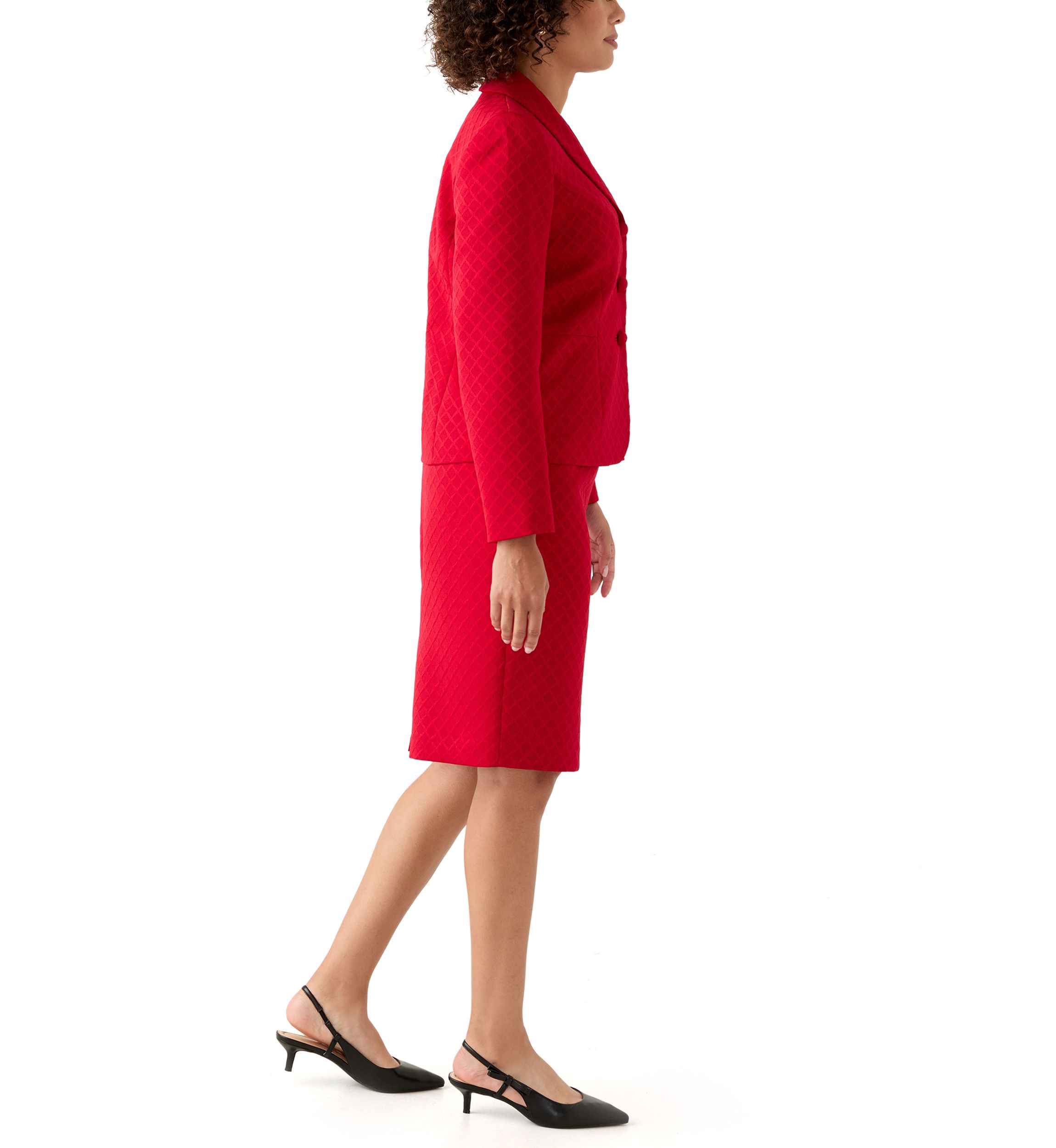Jacquard Three Button Shawl Collar Jacket & Skirt