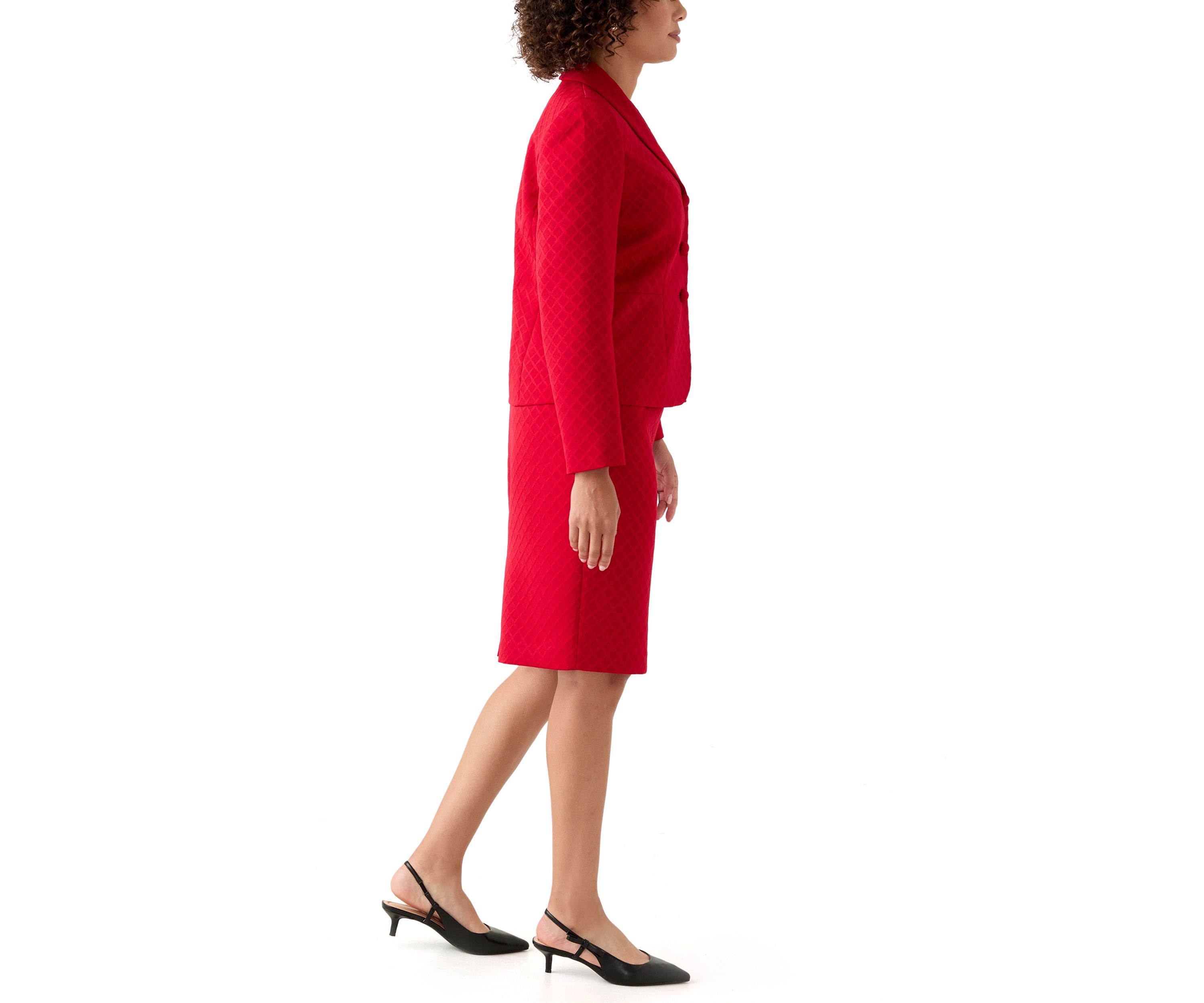 Jacquard Three Button Shawl Collar Jacket & Skirt