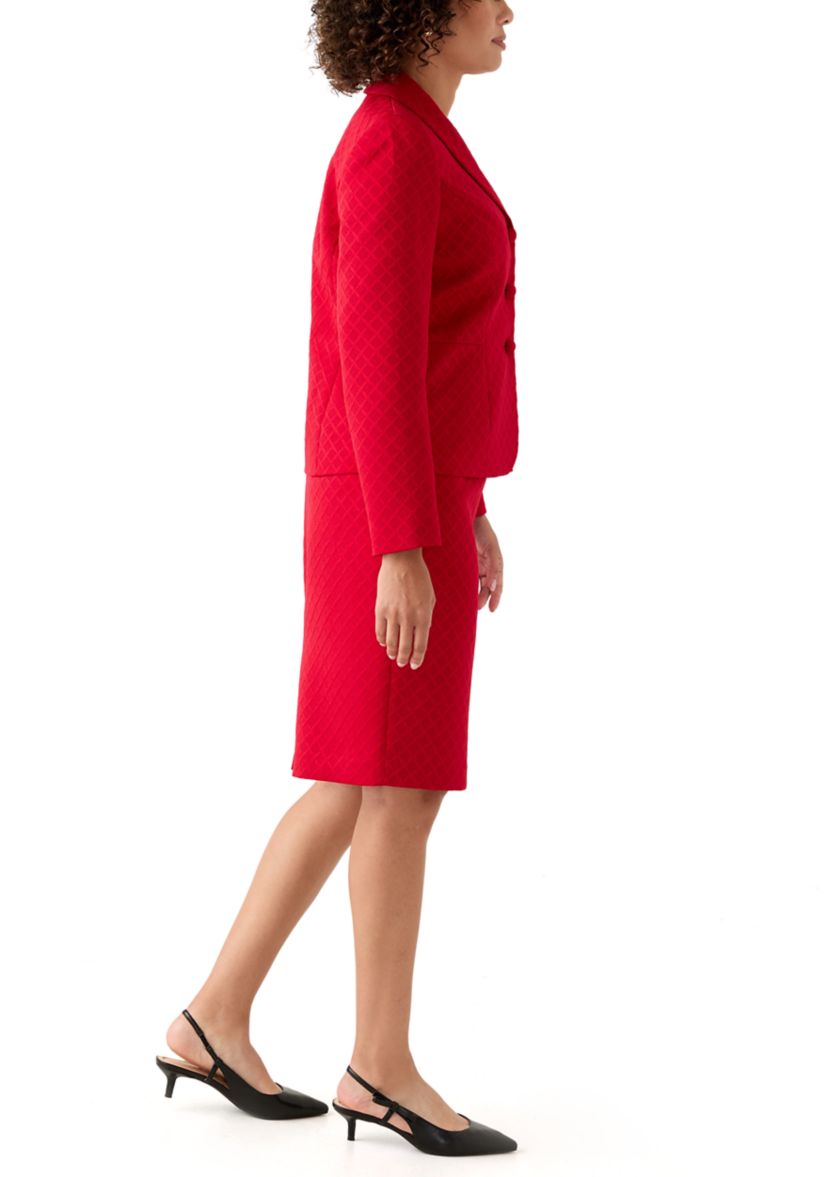 Jacquard Three Button Shawl Collar Jacket & Skirt