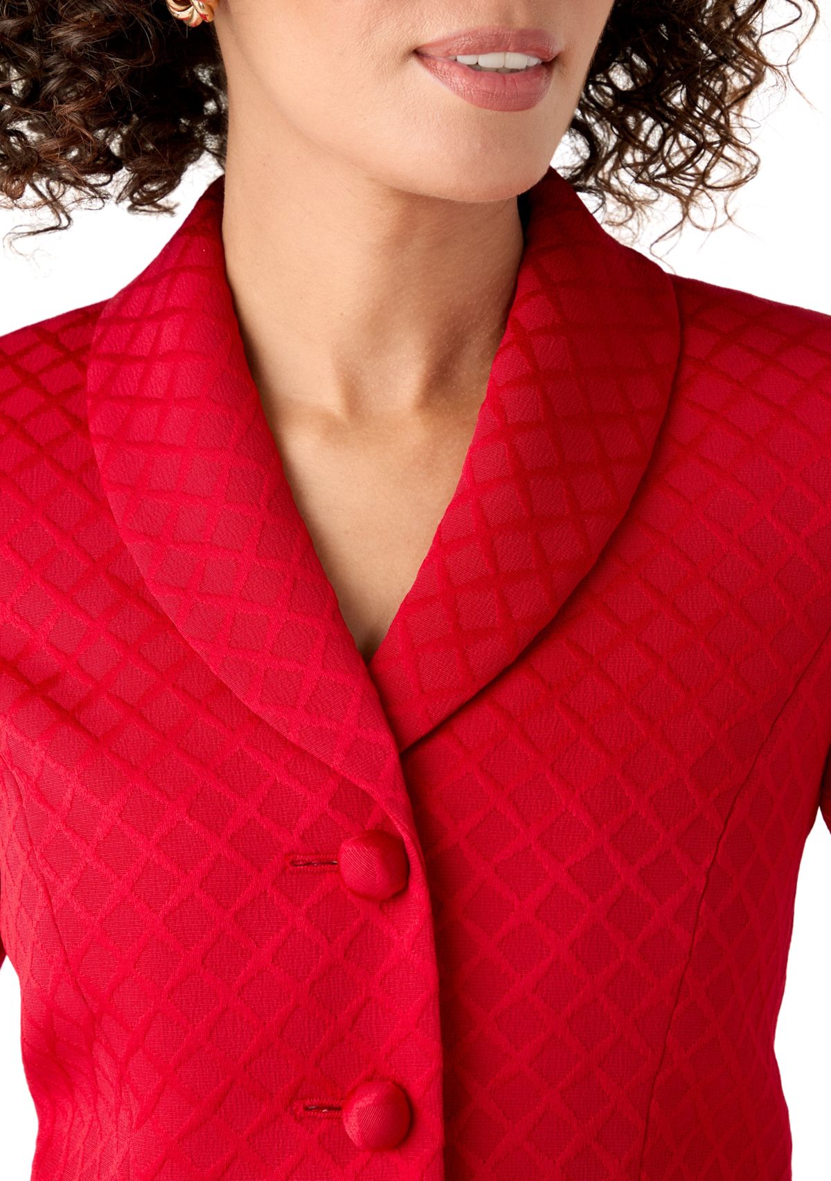 Jacquard Three Button Shawl Collar Jacket & Skirt