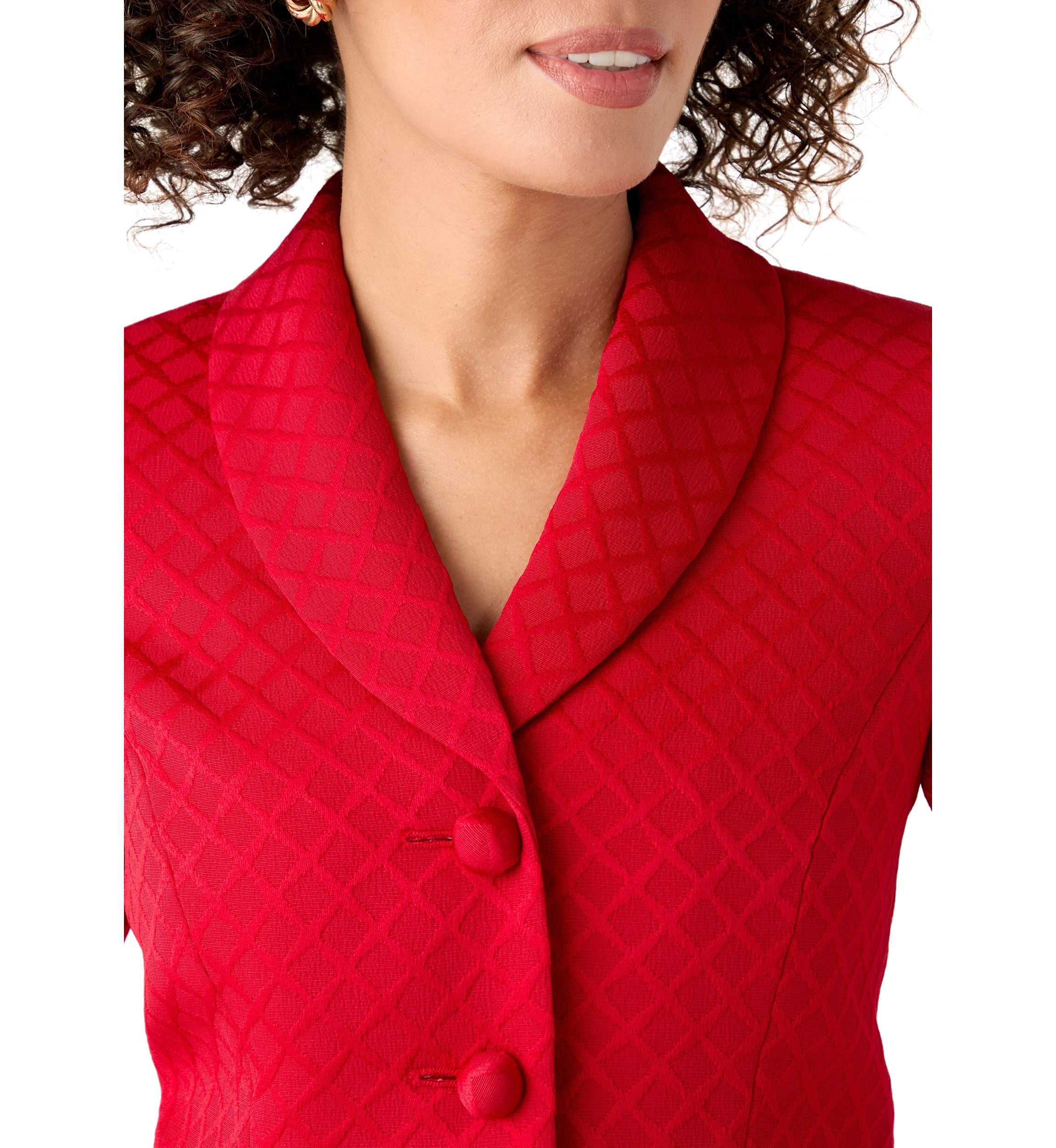 Jacquard Three Button Shawl Collar Jacket & Skirt