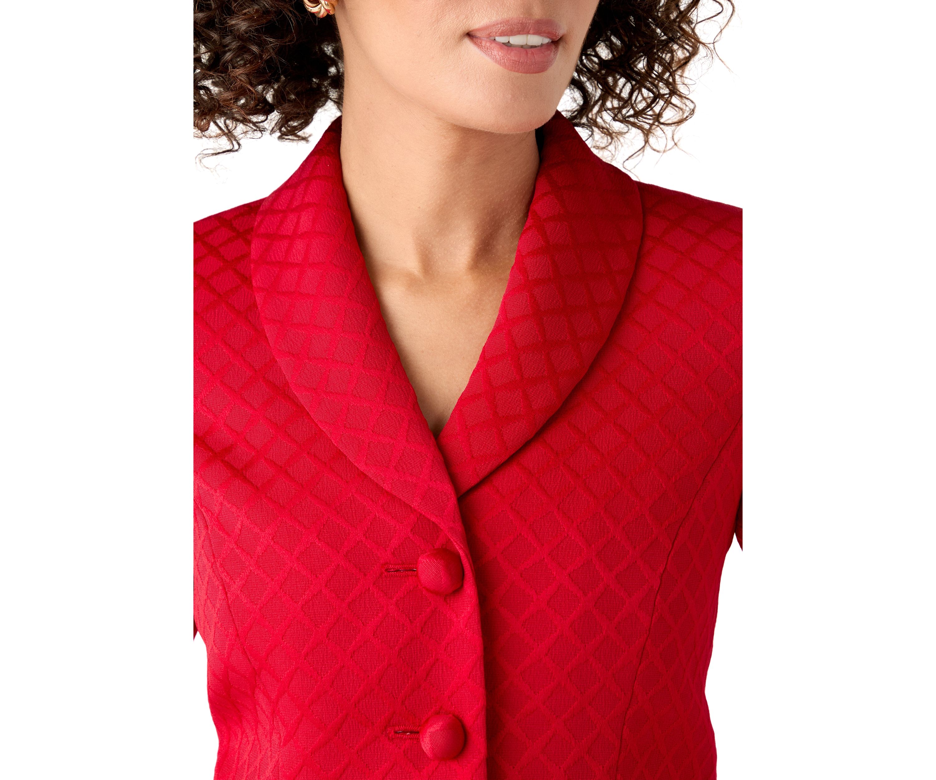 Jacquard Three Button Shawl Collar Jacket & Skirt