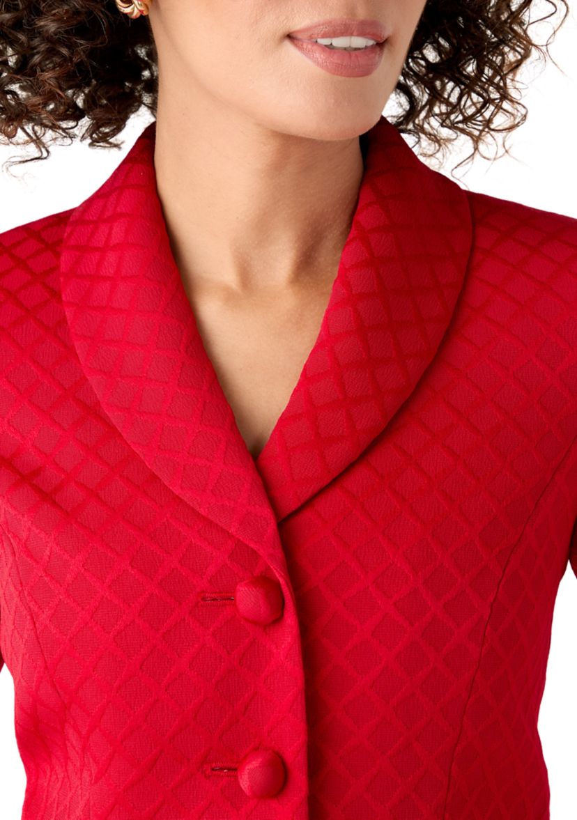 Jacquard Three Button Shawl Collar Jacket & Skirt