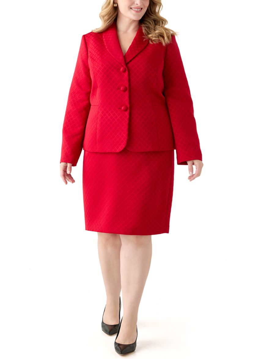 Jacquard Three Button Shawl Collar Jacket & Skirt
