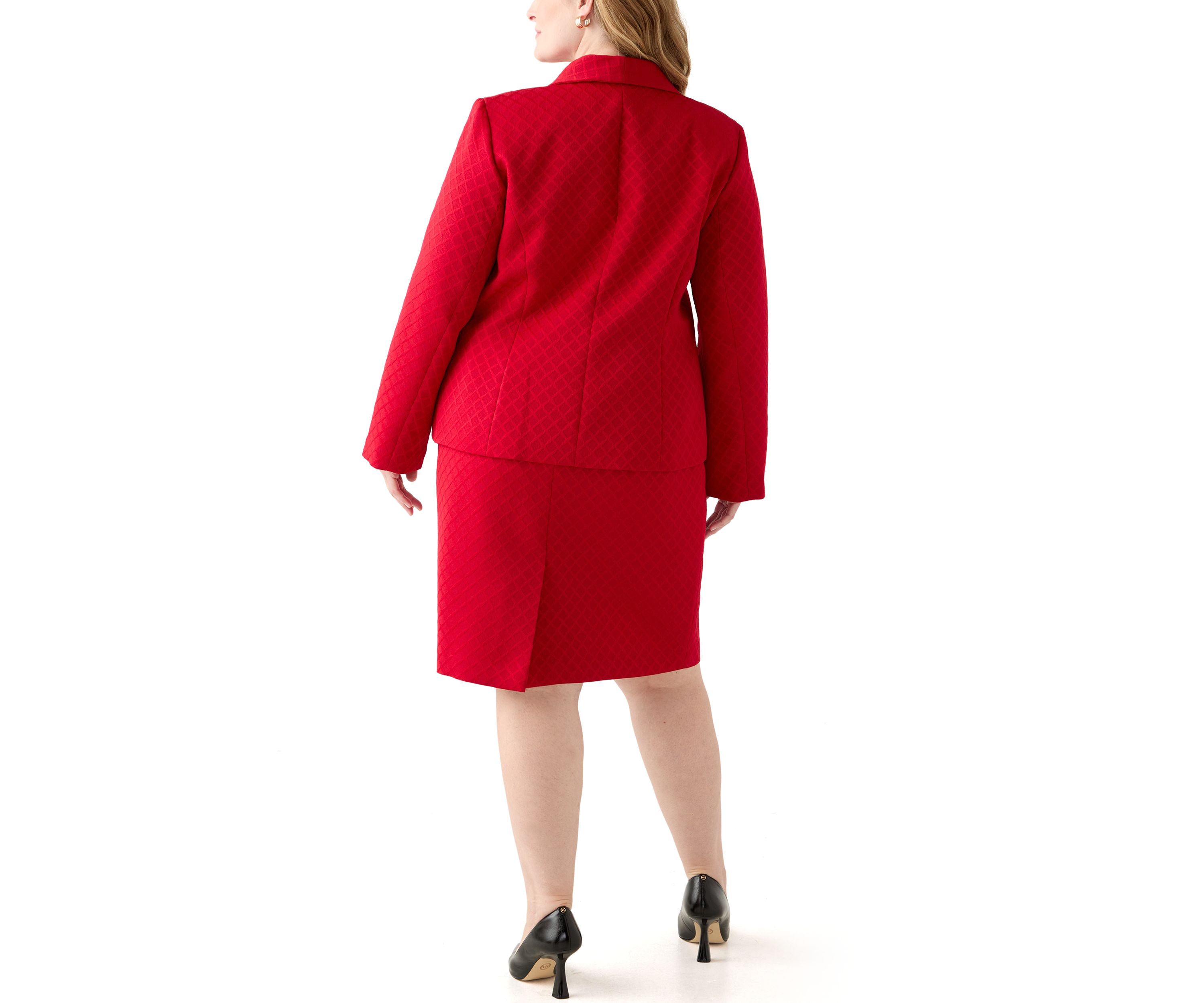 Jacquard Three Button Shawl Collar Jacket & Skirt