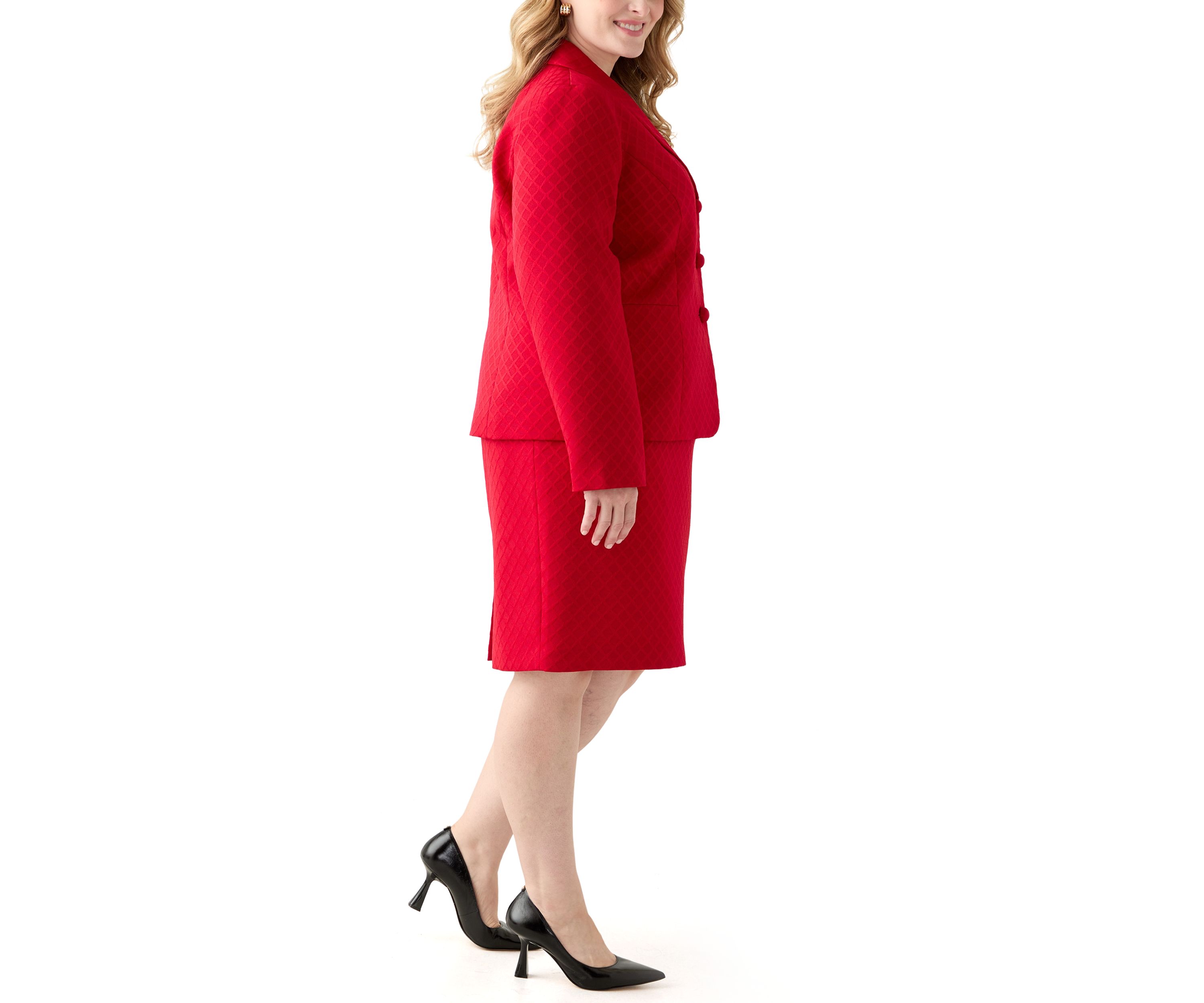 Jacquard Three Button Shawl Collar Jacket & Skirt