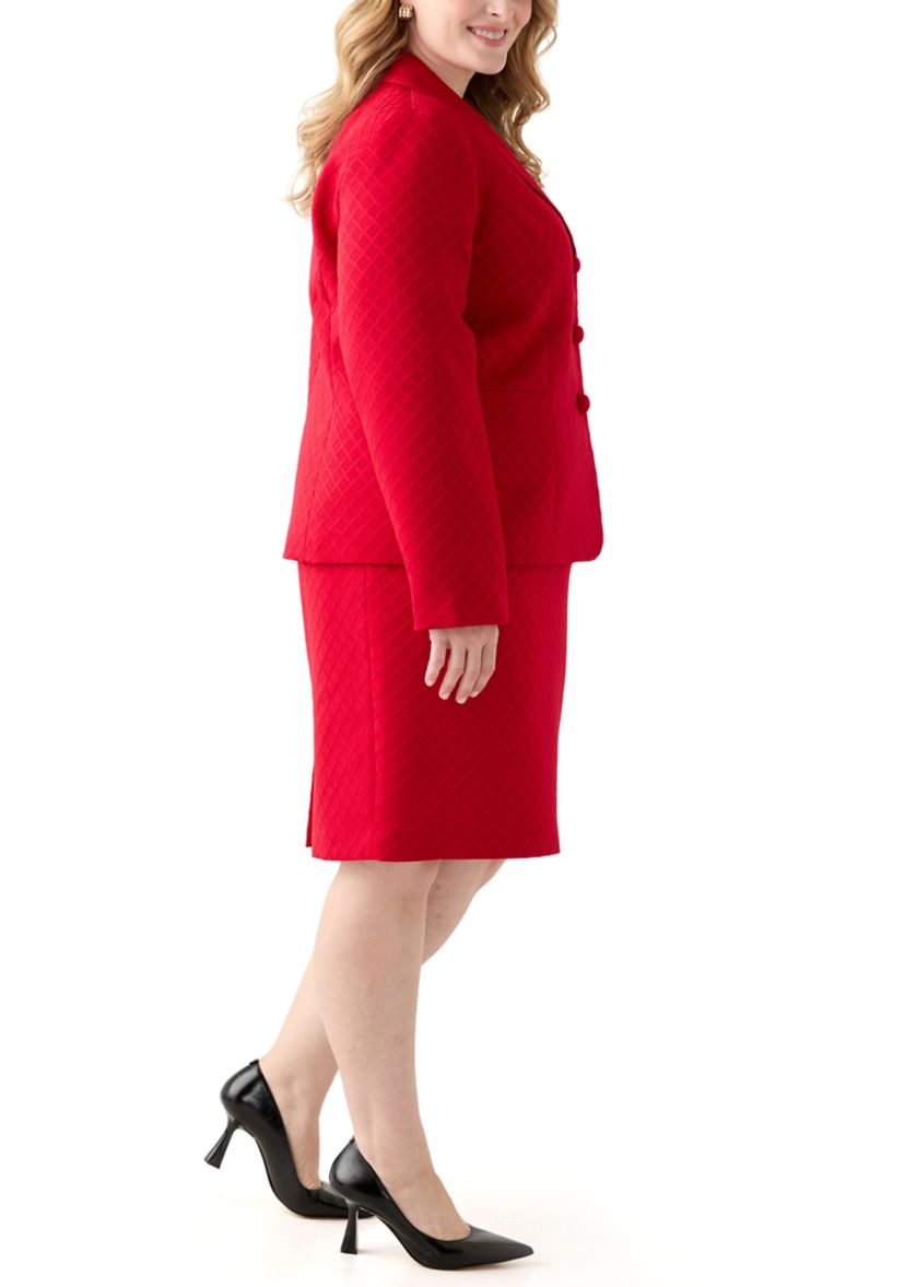 Jacquard Three Button Shawl Collar Jacket & Skirt