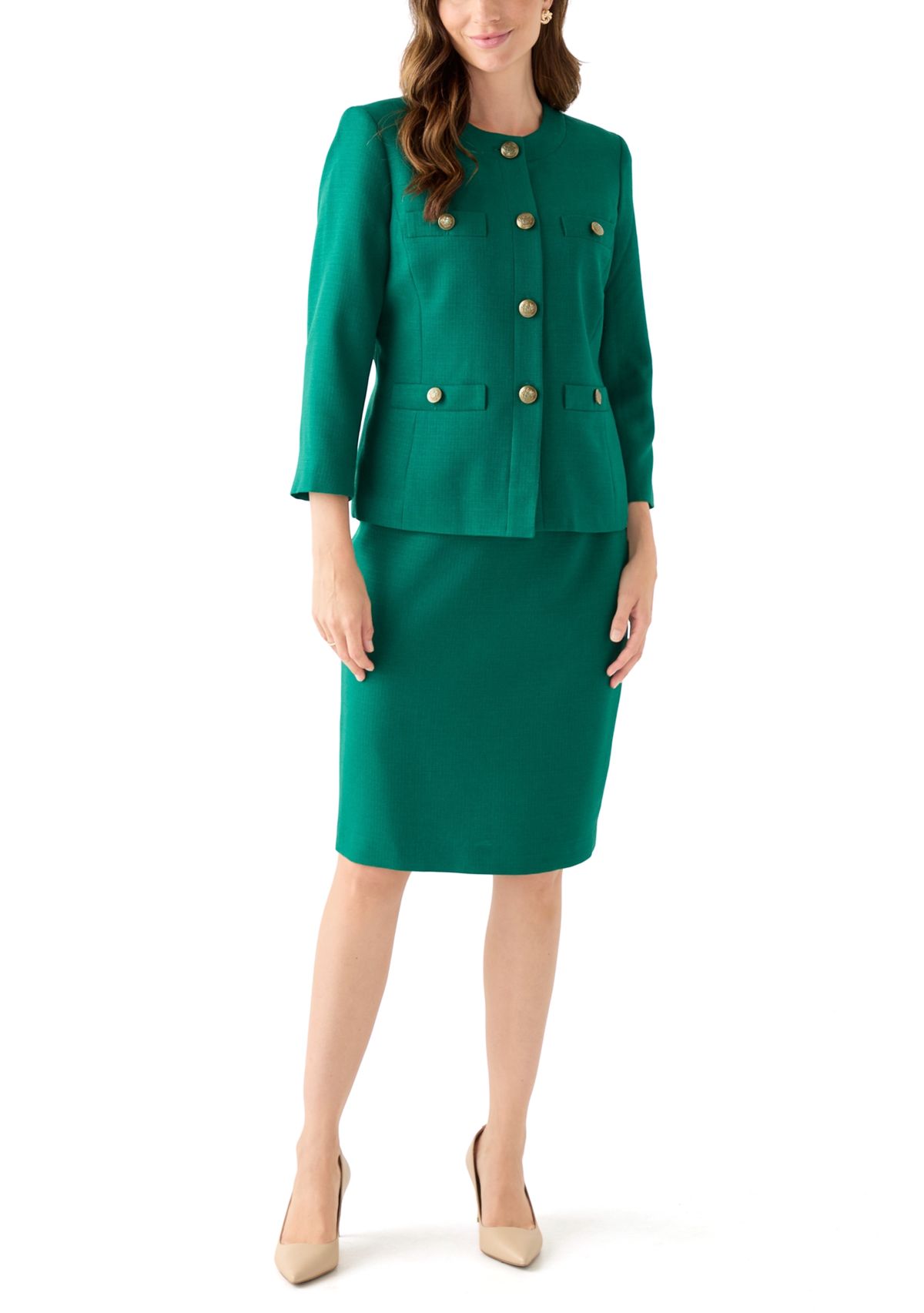 Tonal Jewel Neck Jacket & Skirt