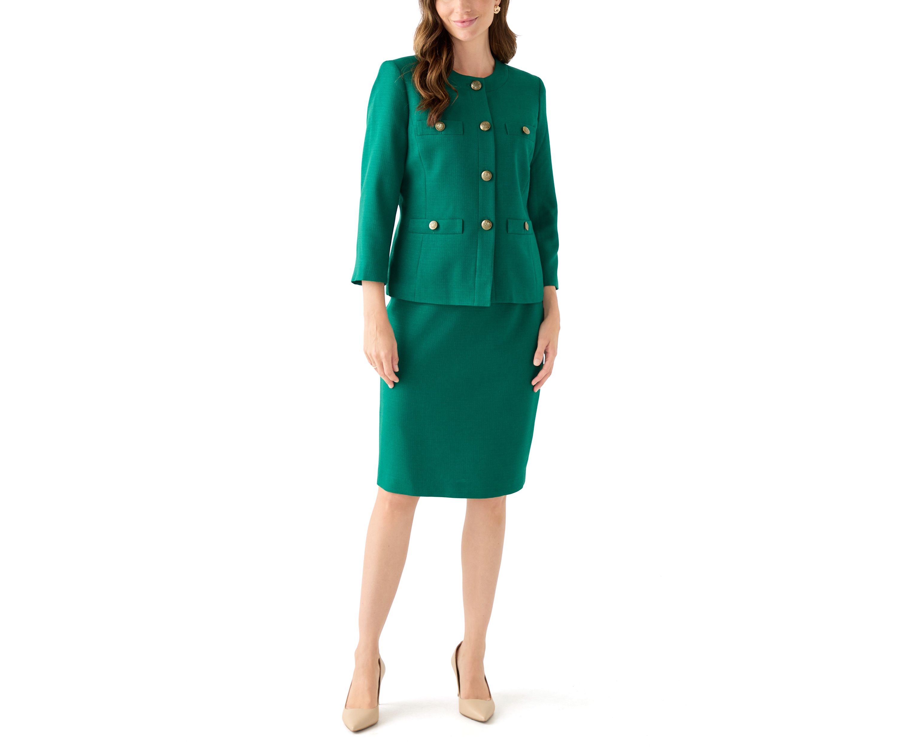 Tonal Jewel Neck Jacket & Skirt