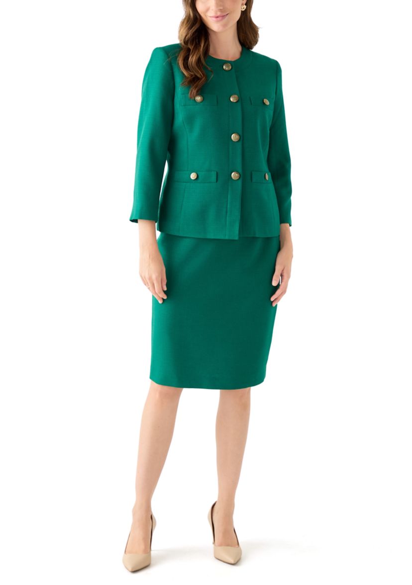 Tonal Jewel Neck Jacket & Skirt