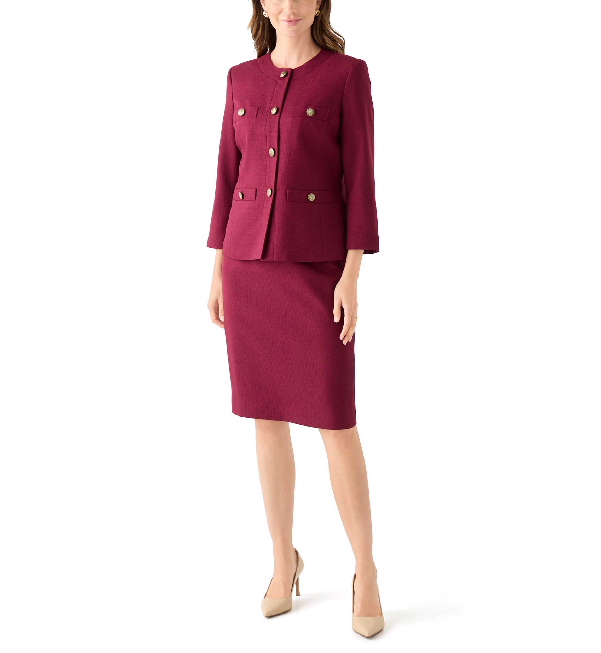Tonal Jewel Neck Jacket & Skirt