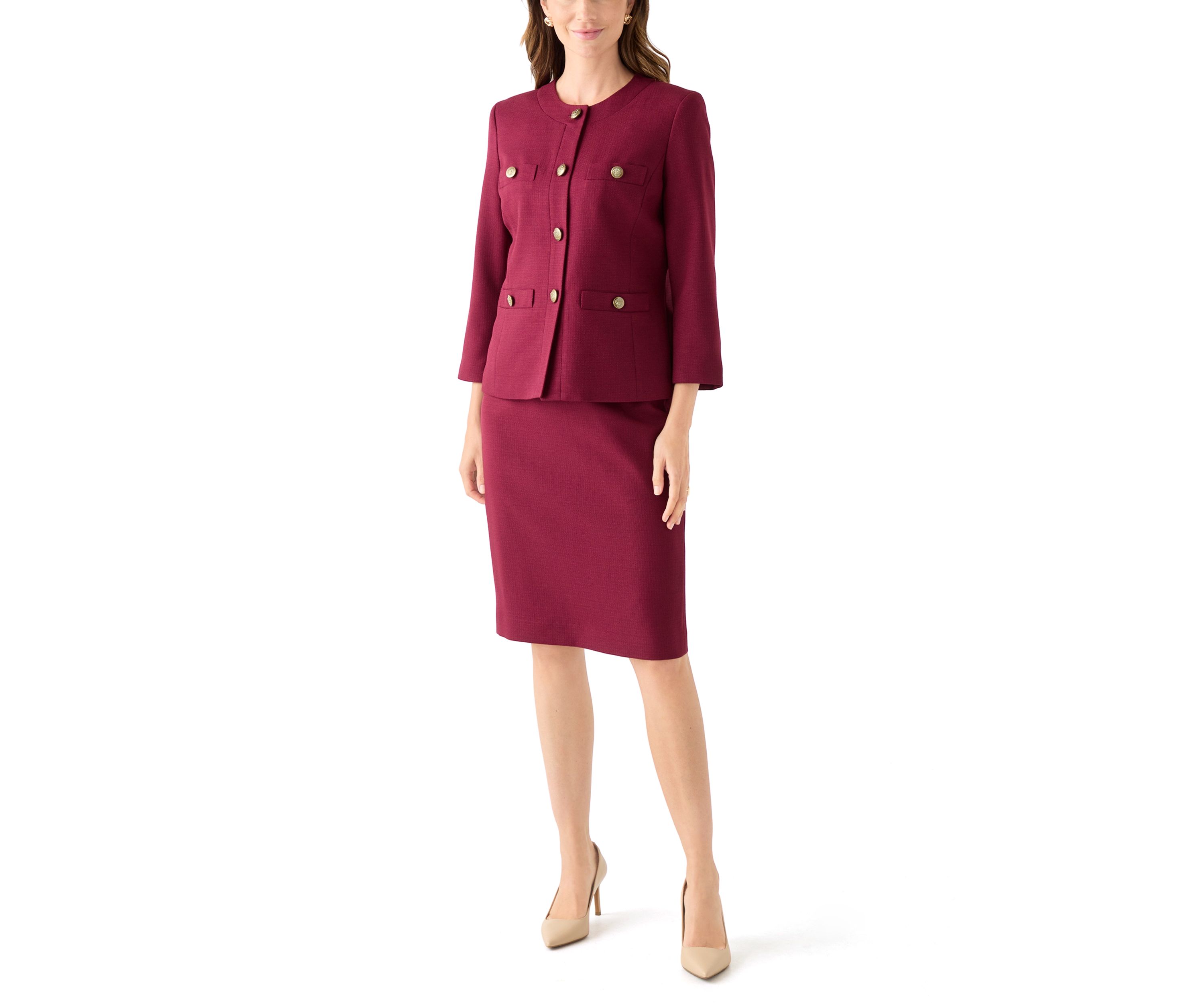 Tonal Jewel Neck Jacket & Skirt