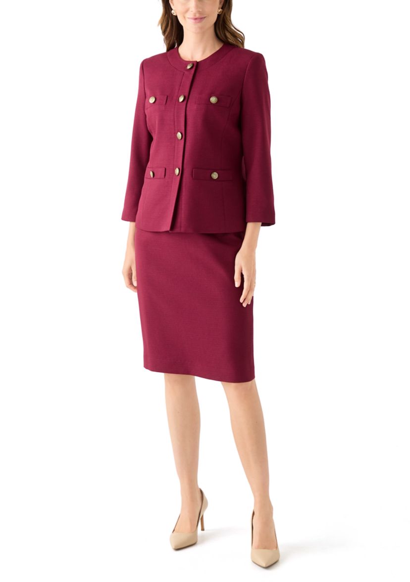 Tonal Jewel Neck Jacket & Skirt