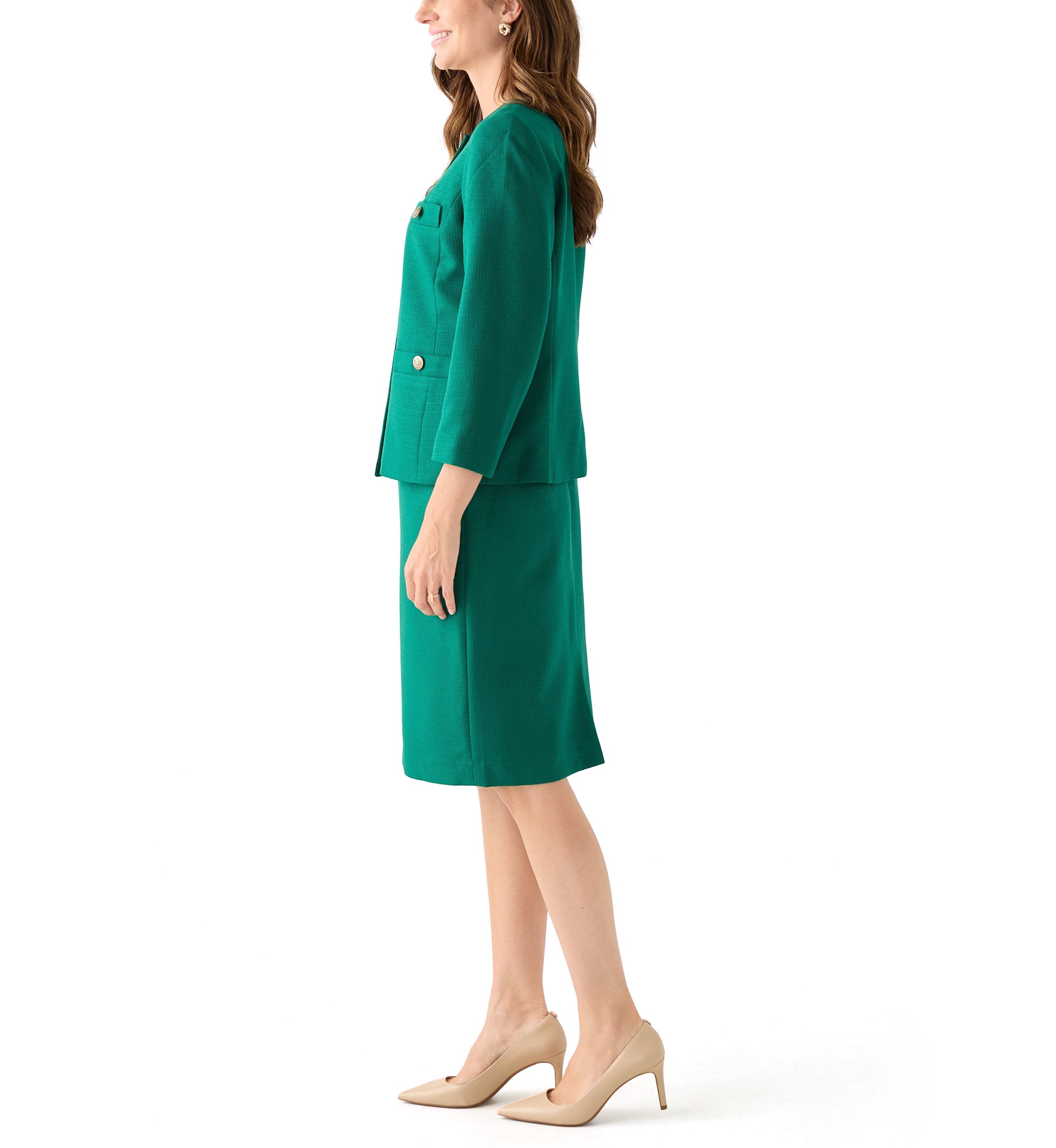 Tonal Jewel Neck Jacket & Skirt