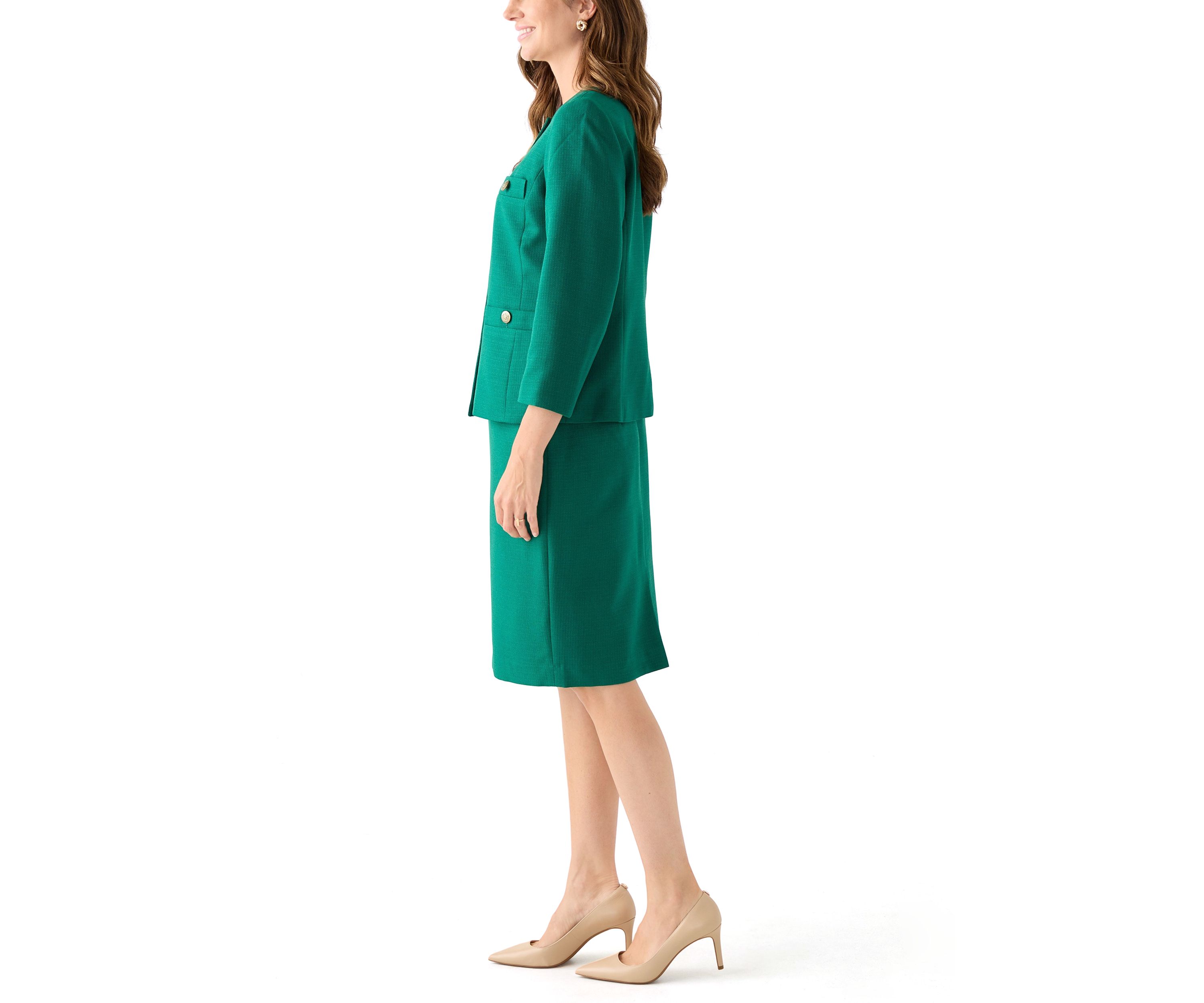 Tonal Jewel Neck Jacket & Skirt