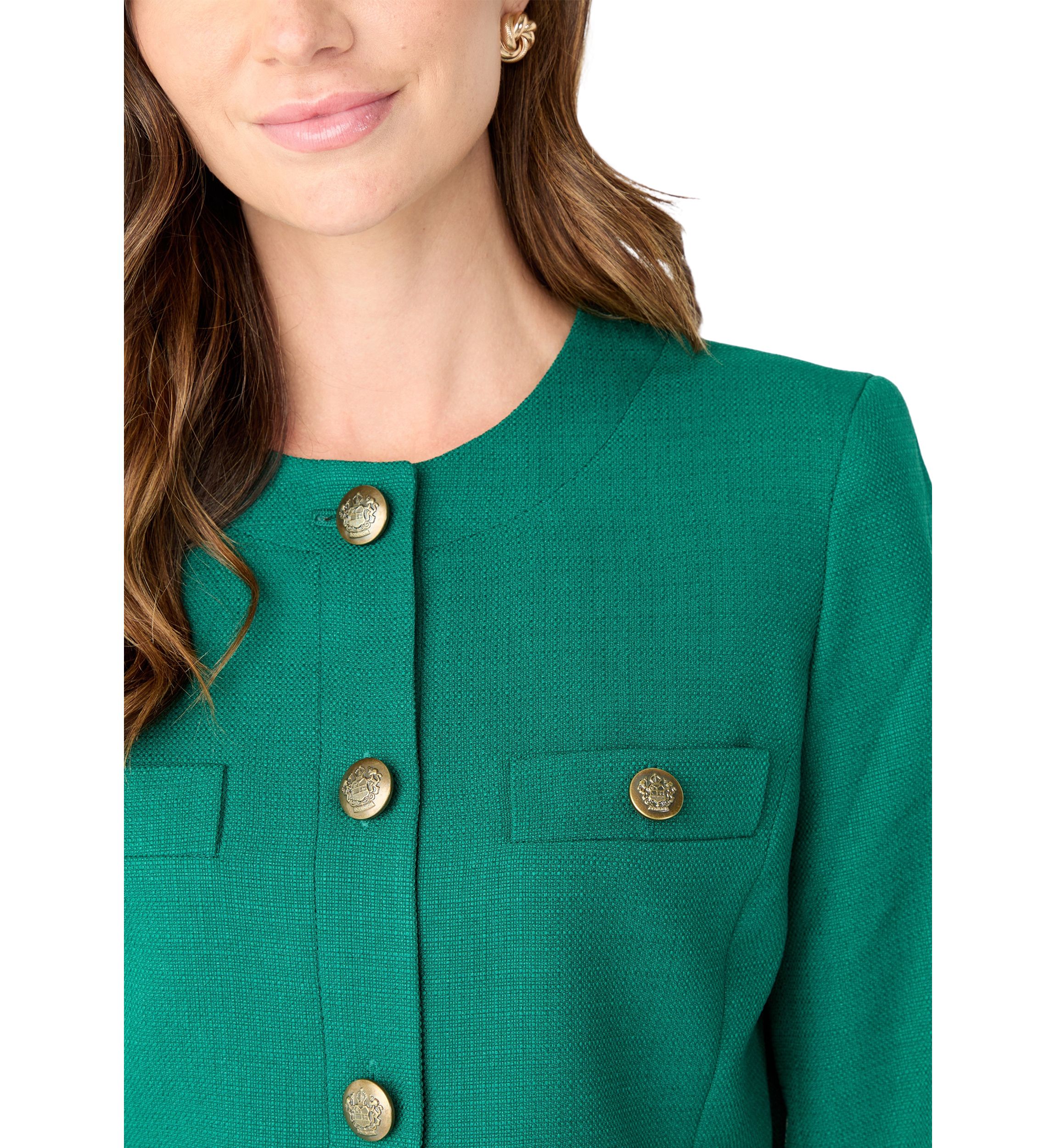 Tonal Jewel Neck Jacket & Skirt