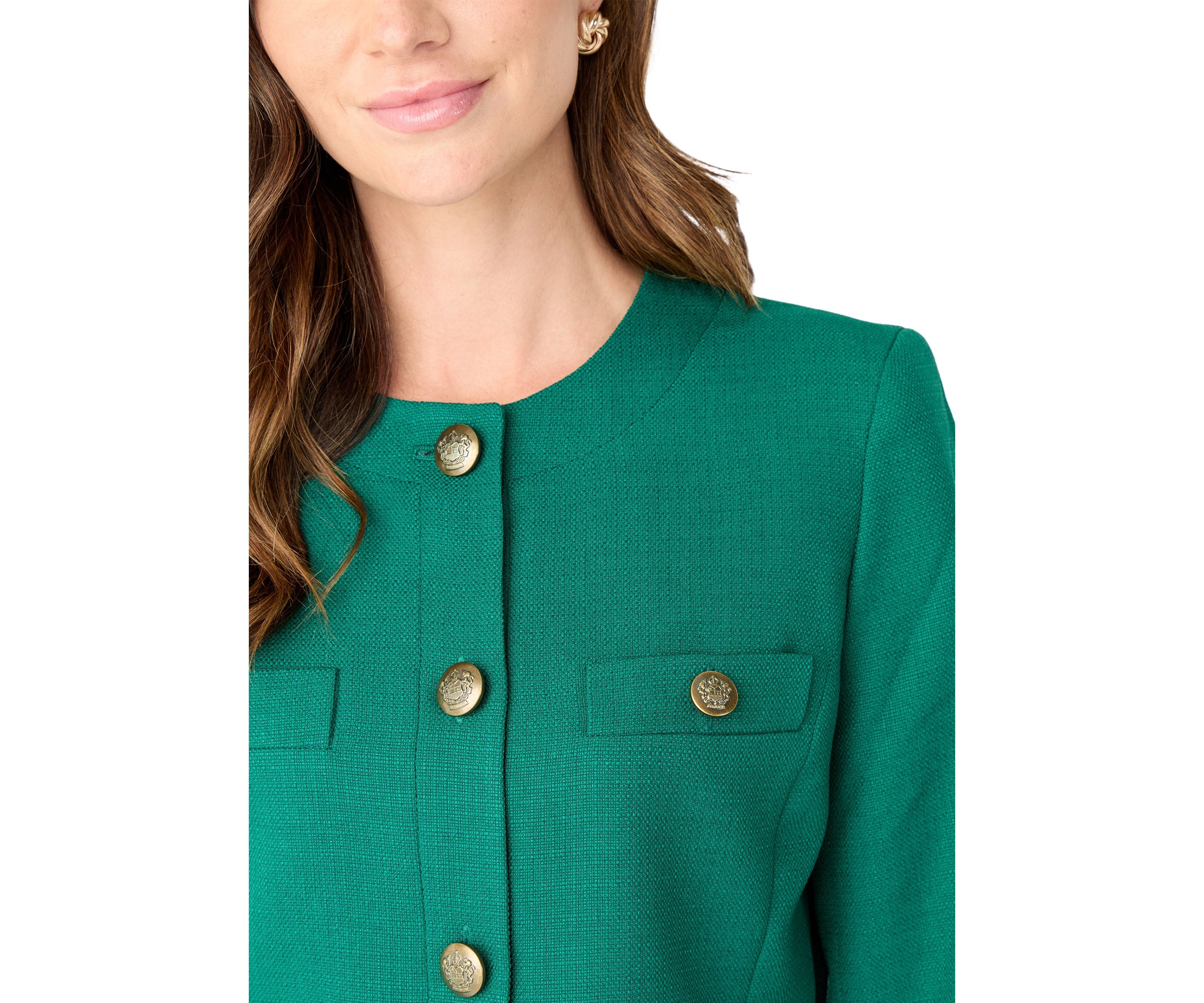 Tonal Jewel Neck Jacket & Skirt