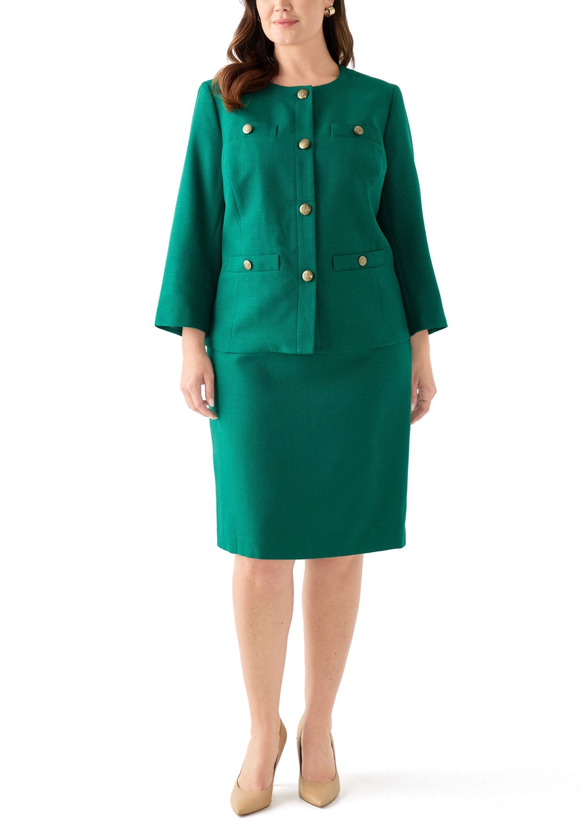 Tonal Jewel Neck Jacket & Skirt