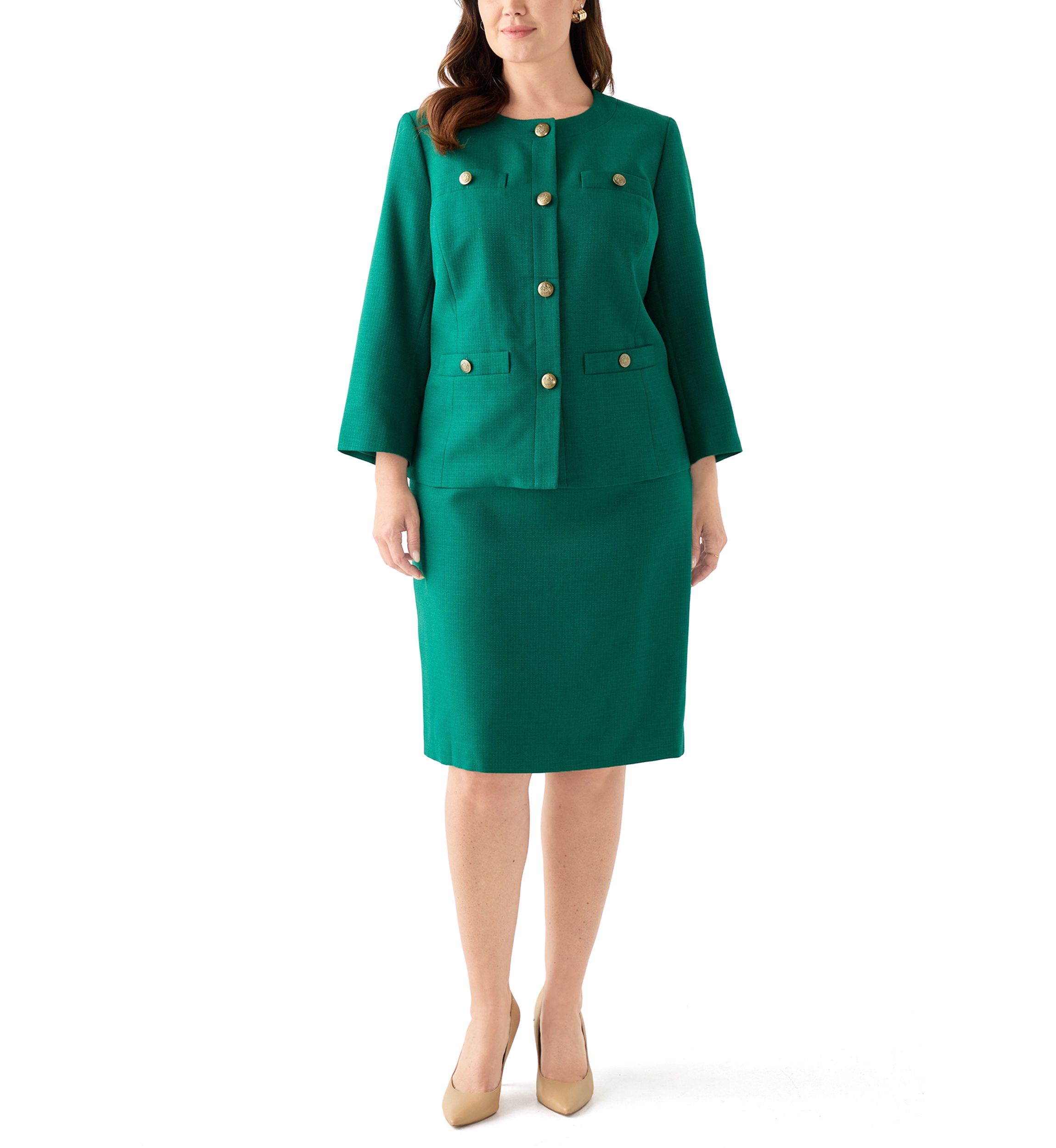 Tonal Jewel Neck Jacket & Skirt