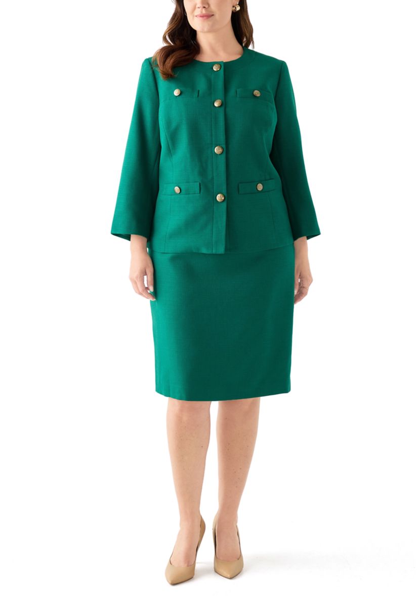 Tonal Jewel Neck Jacket & Skirt