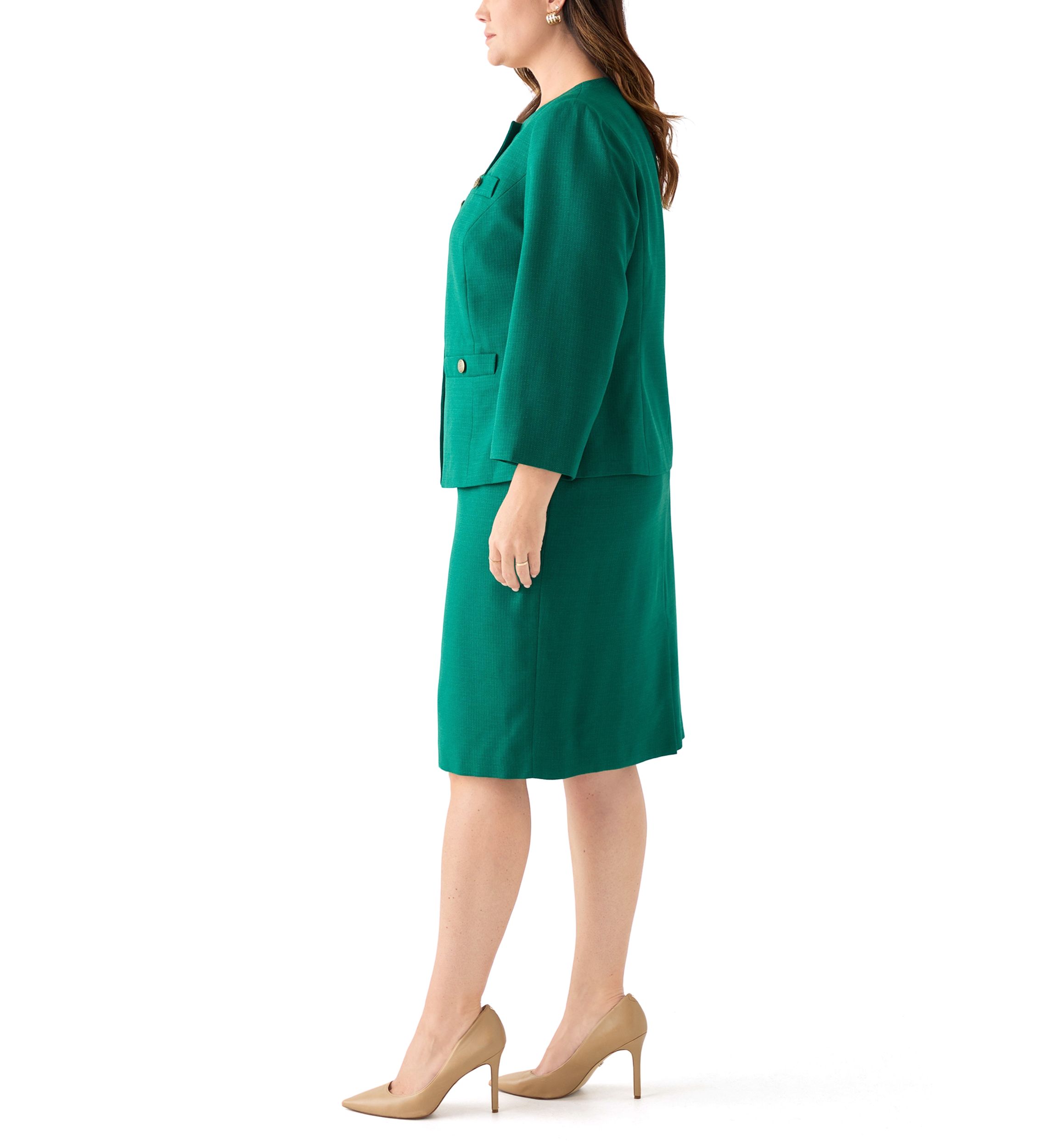 Tonal Jewel Neck Jacket & Skirt