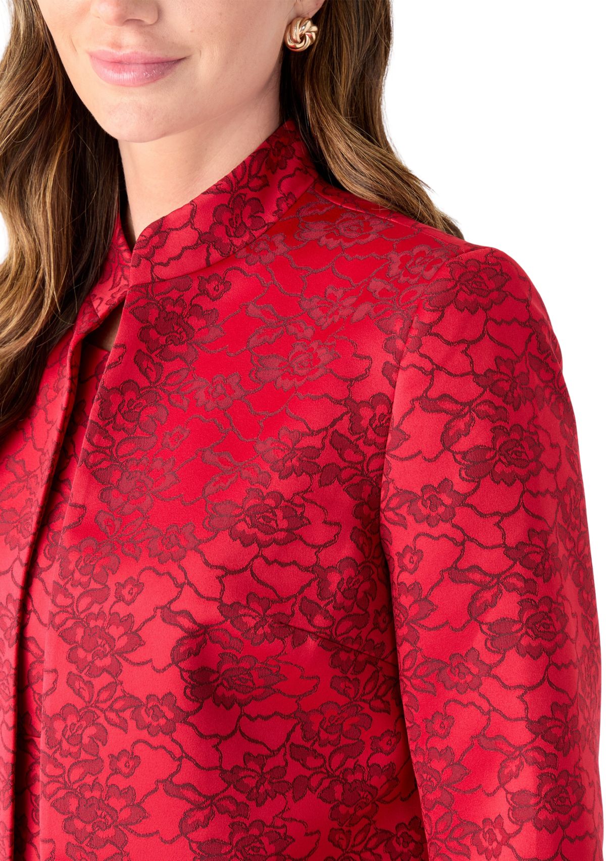 Jacquard Stand Collar Three Quarter Sleeve Jacket & Empire Seamed Dress