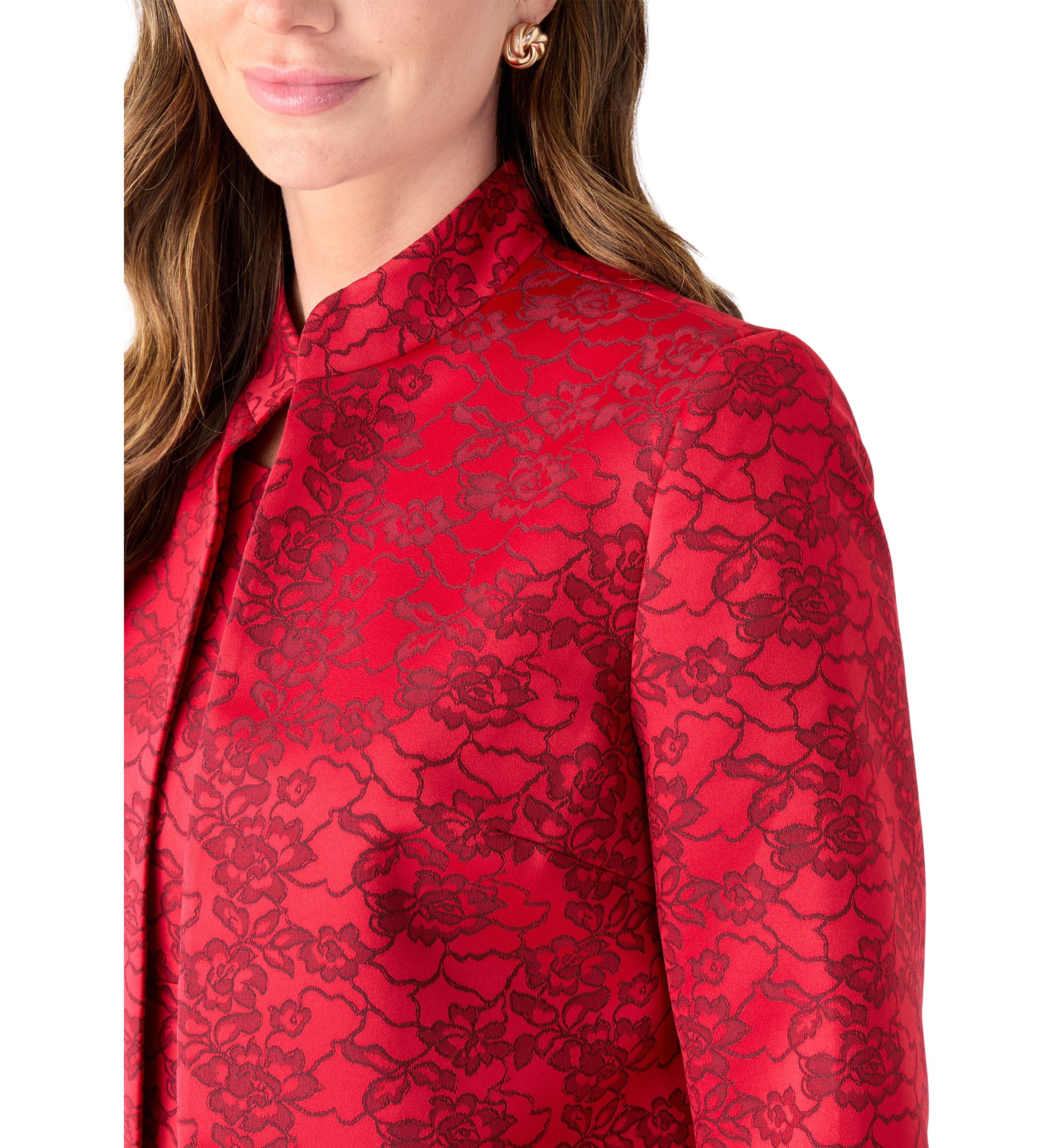 Jacquard Stand Collar Three Quarter Sleeve Jacket & Empire Seamed Dress