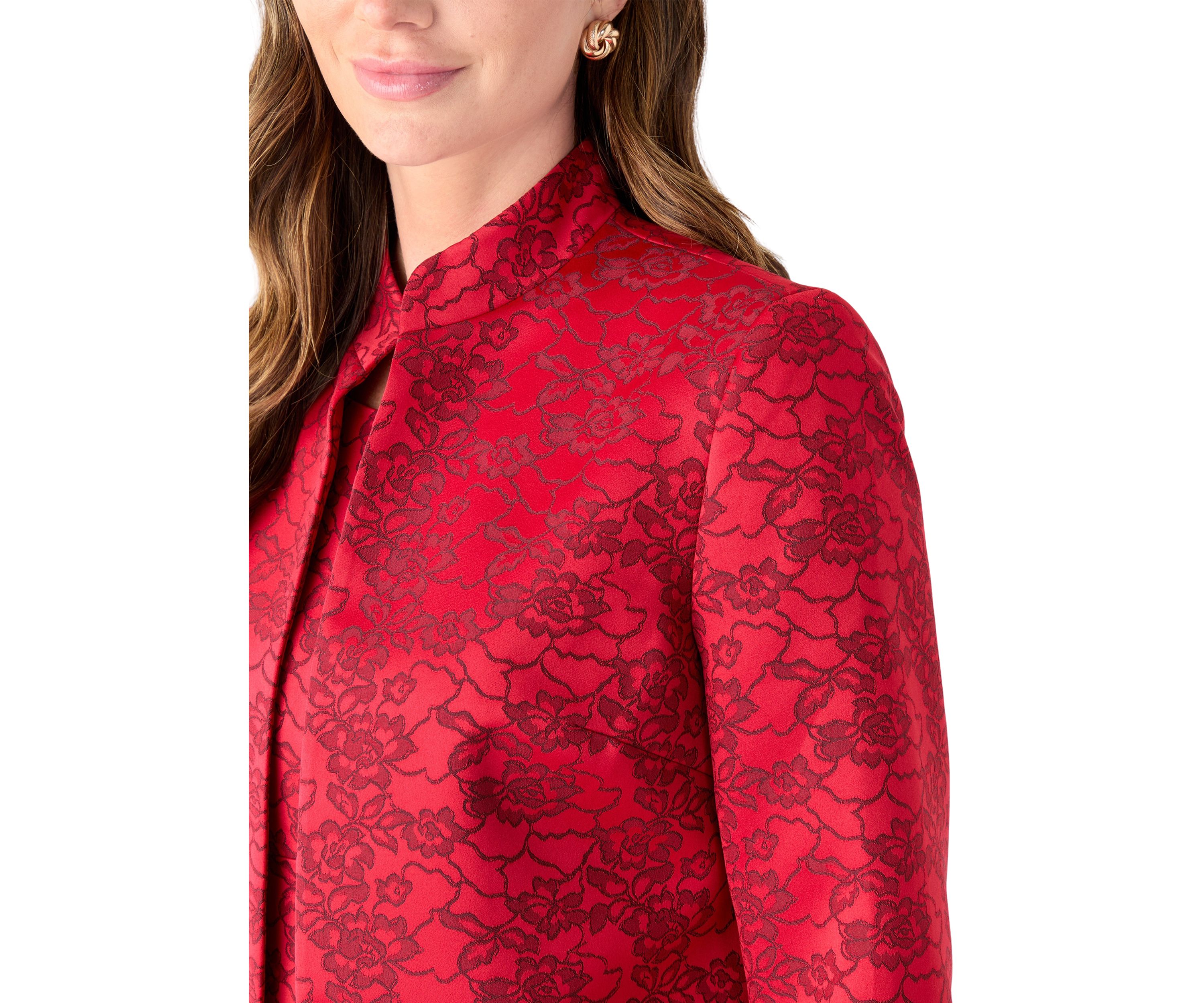 Jacquard Stand Collar Three Quarter Sleeve Jacket & Empire Seamed Dress