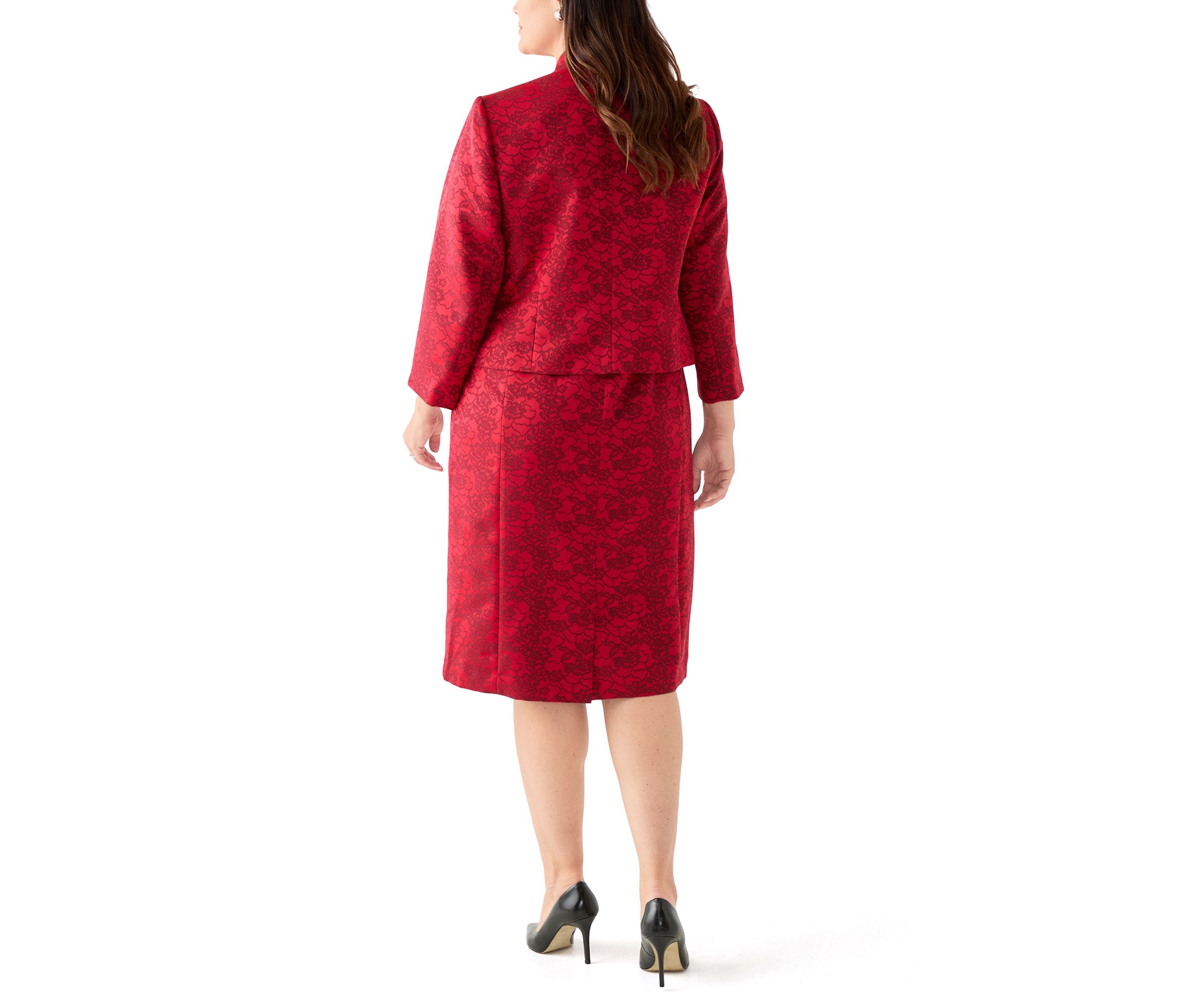 Jacquard Stand Collar Three Quarter Sleeve Jacket & Empire Seamed Dress