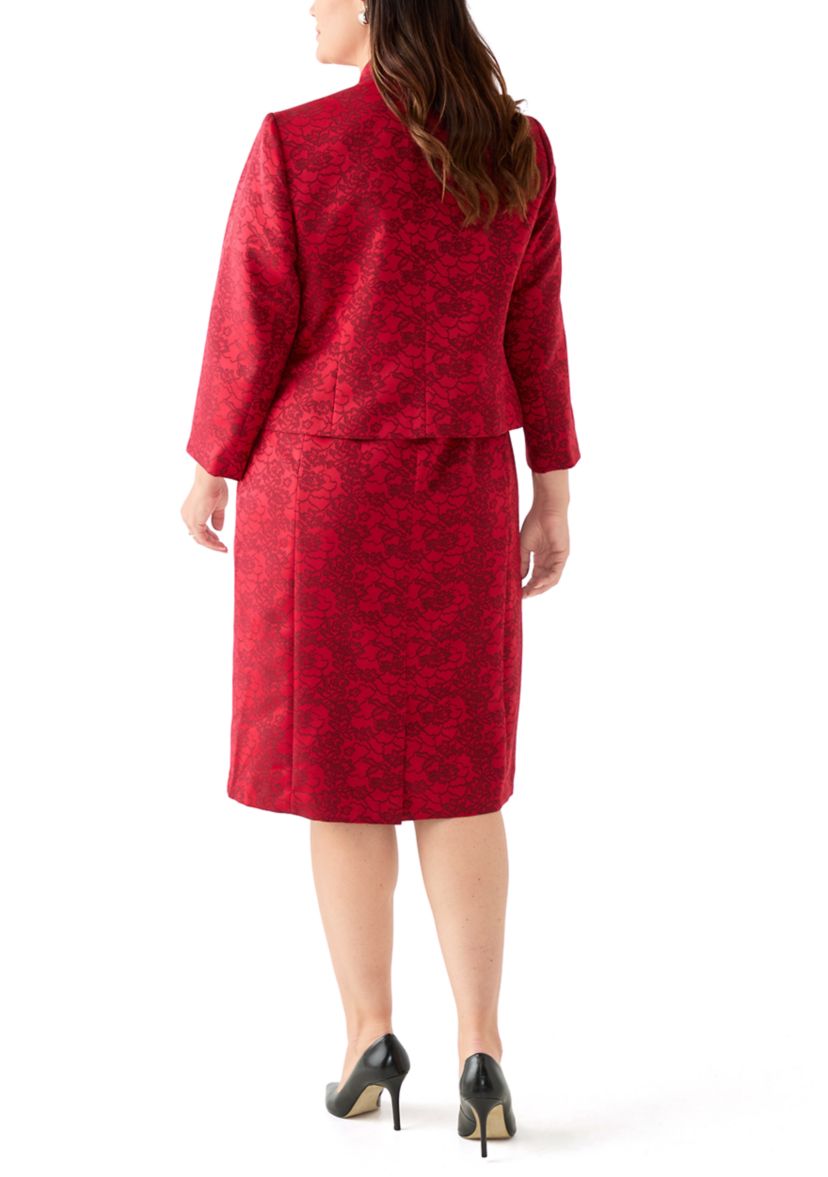Jacquard Stand Collar Three Quarter Sleeve Jacket & Empire Seamed Dress