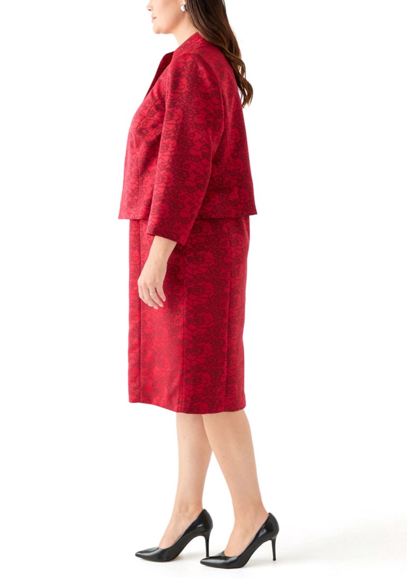 Jacquard Stand Collar Three Quarter Sleeve Jacket & Empire Seamed Dress