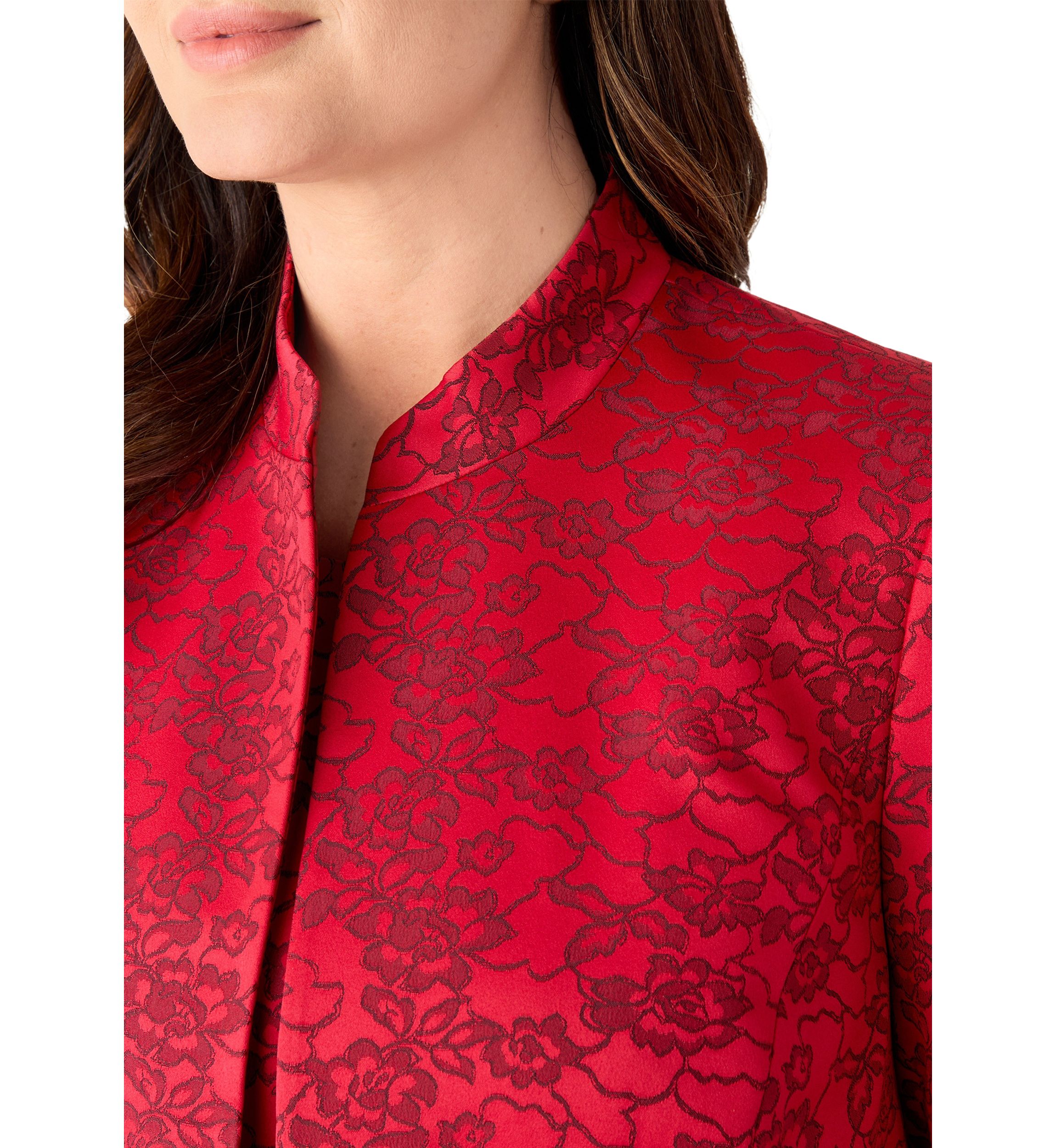 Jacquard Stand Collar Three Quarter Sleeve Jacket & Empire Seamed Dress