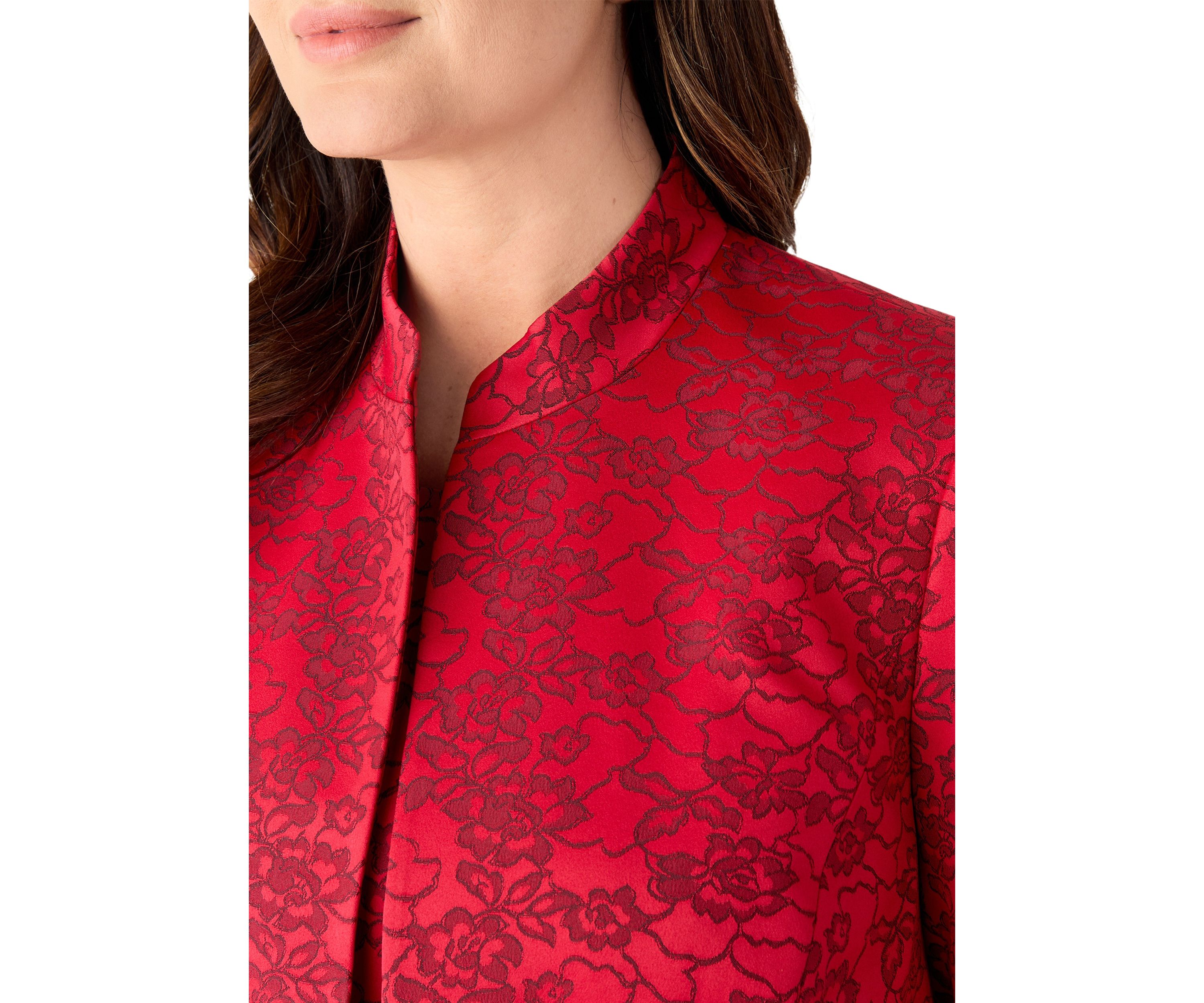 Jacquard Stand Collar Three Quarter Sleeve Jacket & Empire Seamed Dress