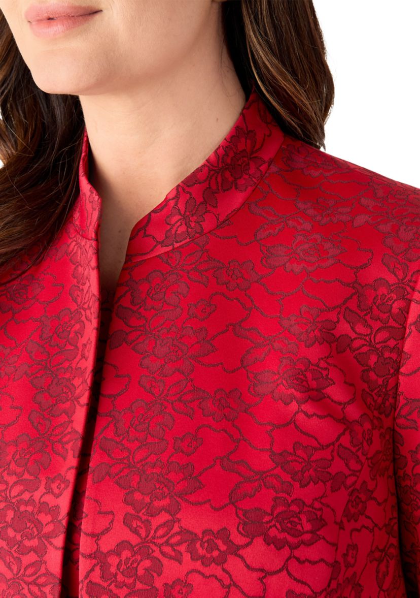 Jacquard Stand Collar Three Quarter Sleeve Jacket & Empire Seamed Dress