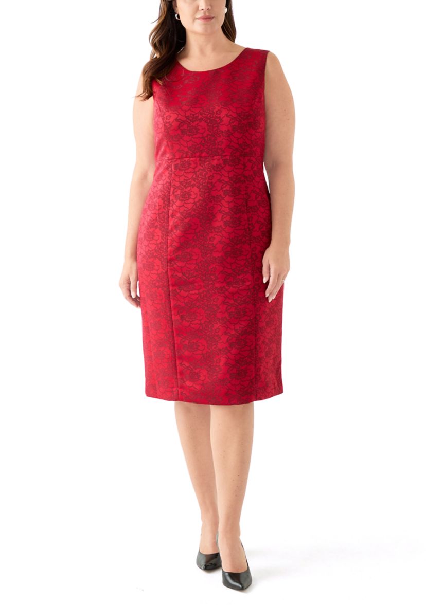 Jacquard Stand Collar Three Quarter Sleeve Jacket & Empire Seamed Dress