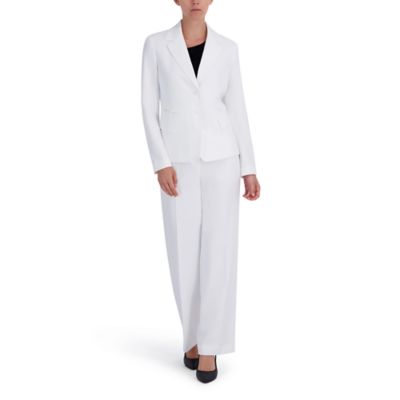 Le Suit Women's Four Pocket Jacket and Fly Front Wide Leg Pant, White, 16P